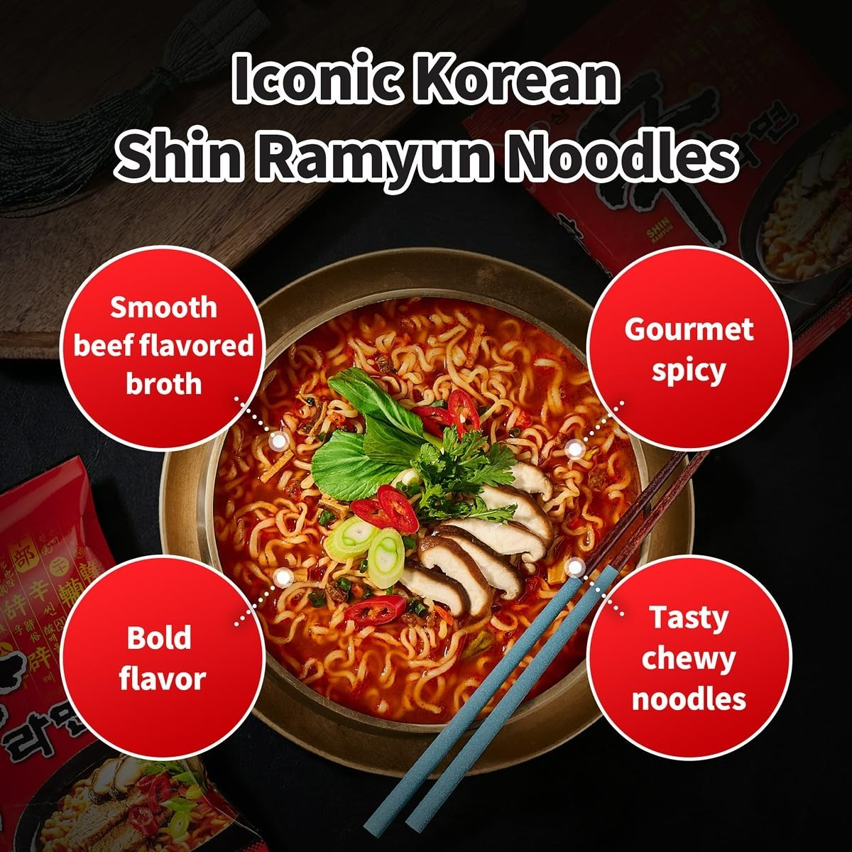 Quick & Spicy Shin Ramyun Noodles – 20 Pack, Rich Beef Flavored Instant Soup