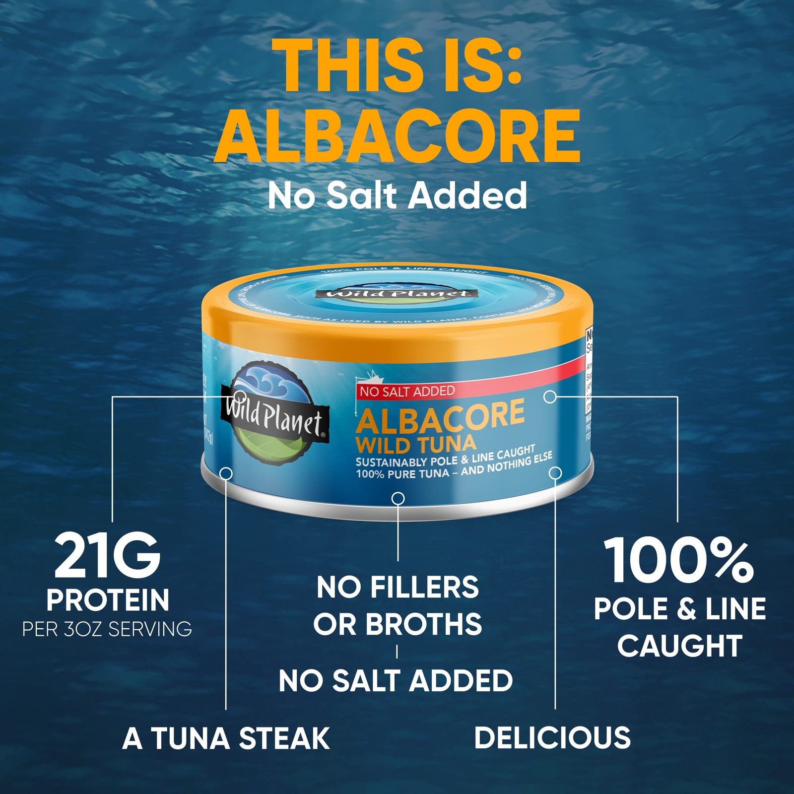 Wild Planet Albacore Tuna, No Salt Added, Canned 5 Ounce (Pack of 12)