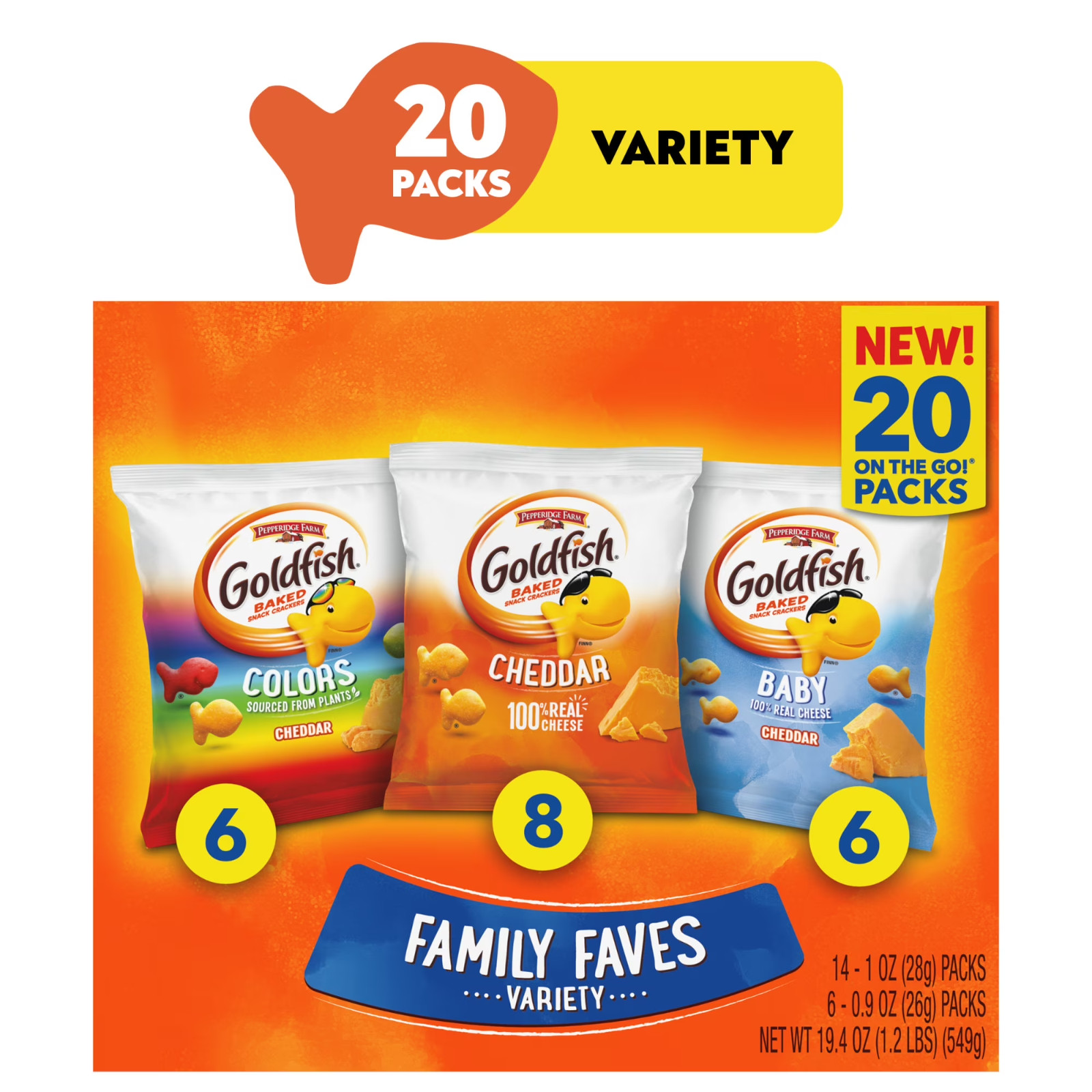 Goldfish Cracker Variety Pack 20 Count Cheddar Colors Baby Crackers Snacks