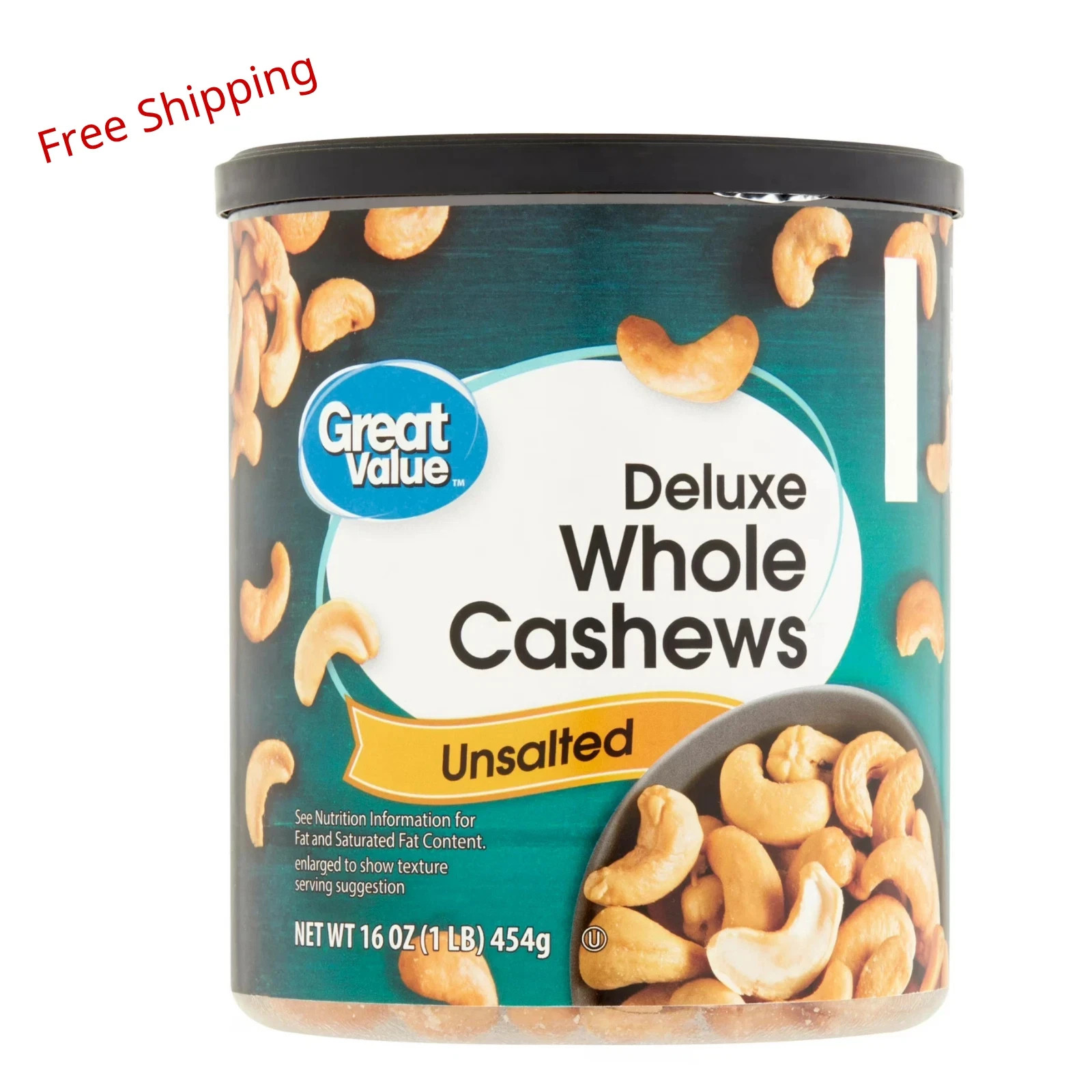 Great Value Deluxe Whole Cashews, Unsalted, 16 oz NEW******
