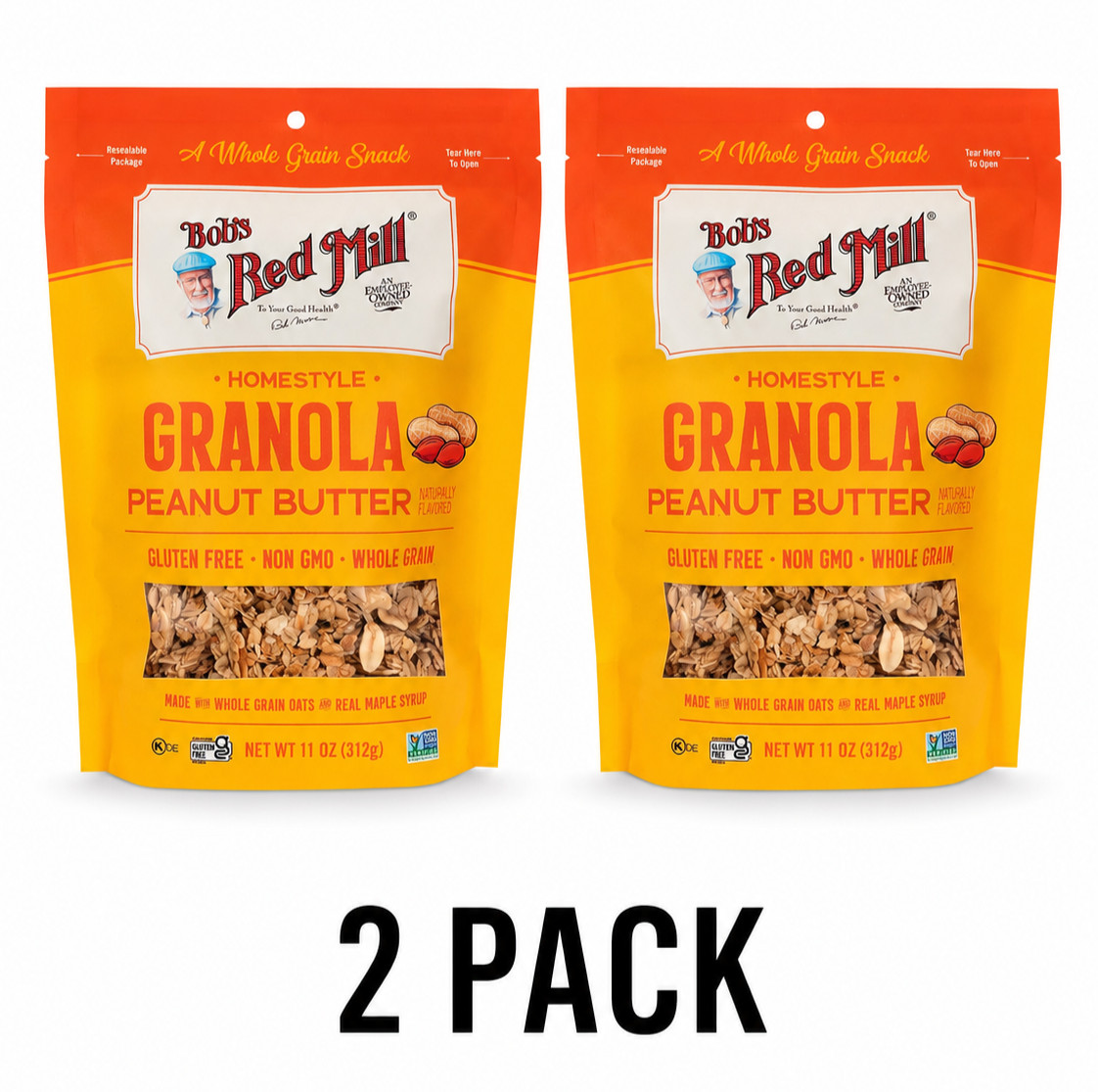 2 PACK Bob’s Red Mill Peanut Butter Granola 11oz, Non GMO, Whole Grain, Kosher