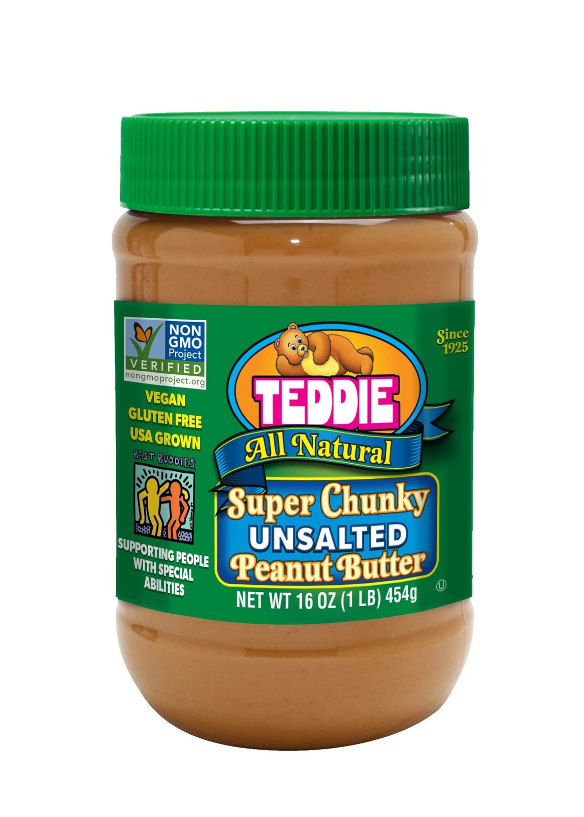 All Natural Chunky Unsalted Peanut Butter, Gluten Free & Vegan, Plastic Jar 1…