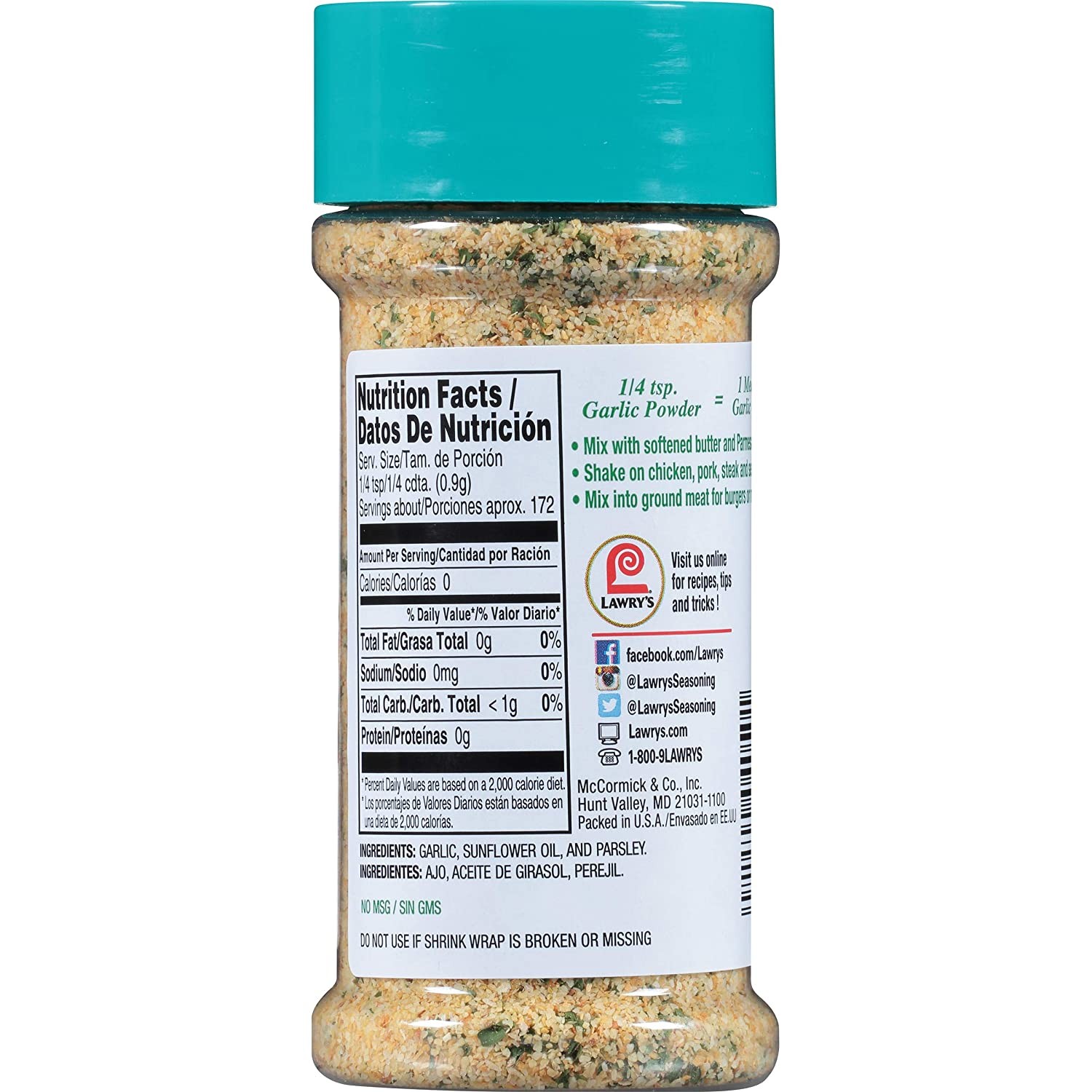 Lawry’s Garlic Powder With Parsley, 5.5 Ounce