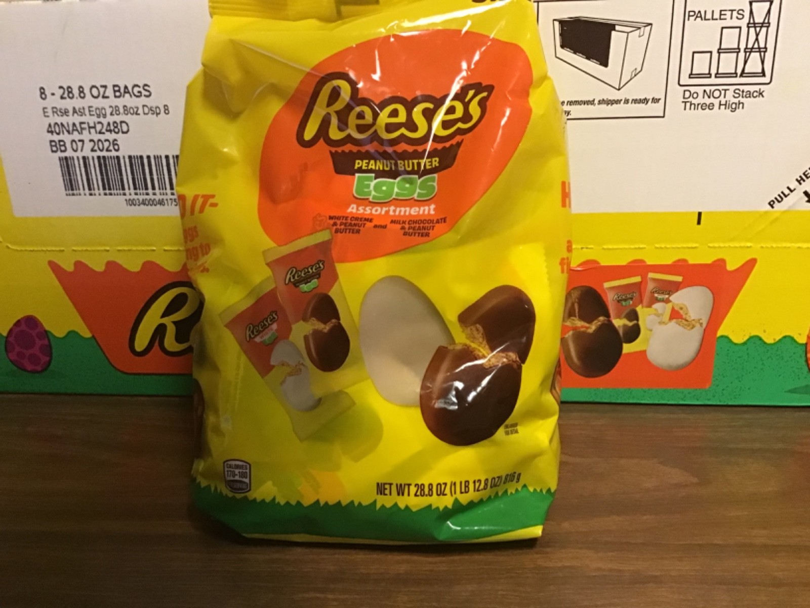 A Brand New Case Of Eight 28.8 OZ Reeses Peanut Butter Eggs Assortment Exp 07/26