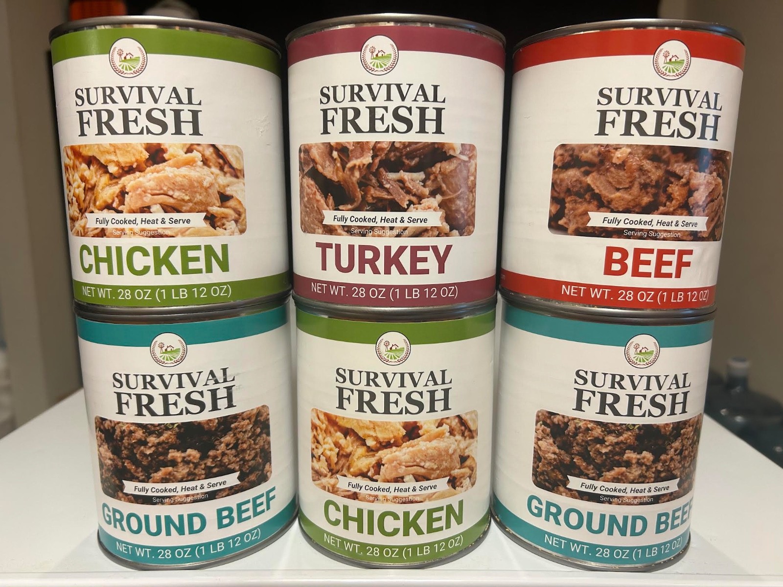 Survival Fresh 6 Large Can Meat Variety 28 oz Beef Turkey Chicken FREE SHIPPING