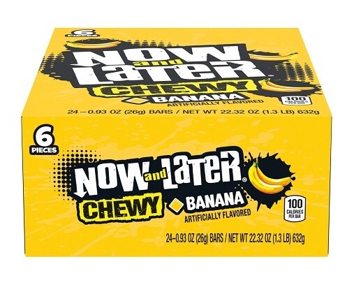 Full Box 24x Packs Now And Later Chewy Banana Candy ( 6 Pieces Per Pack )