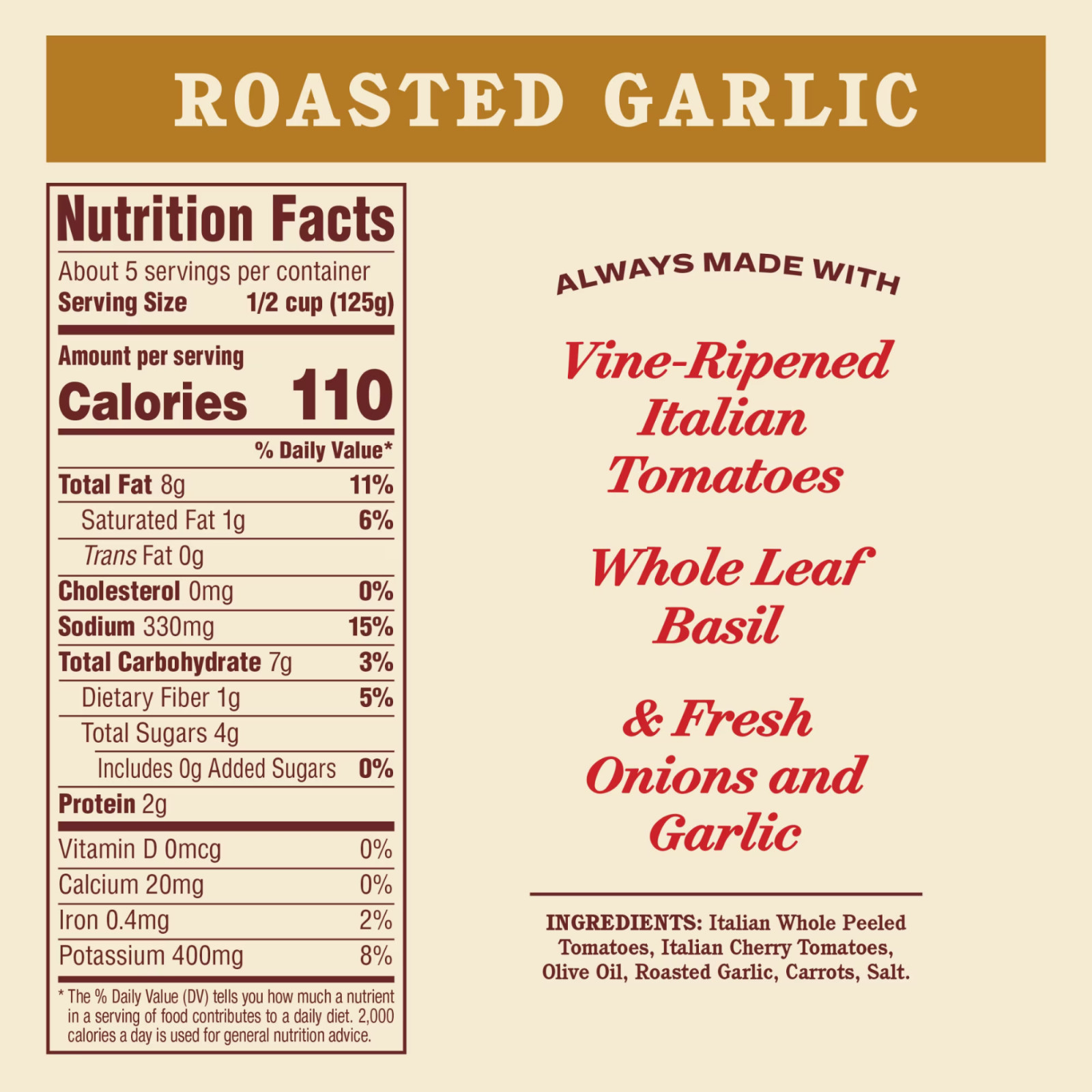 Rao’s Homemade Roasted Garlic Sauce Made with Italian Tomatoes, 24 oz