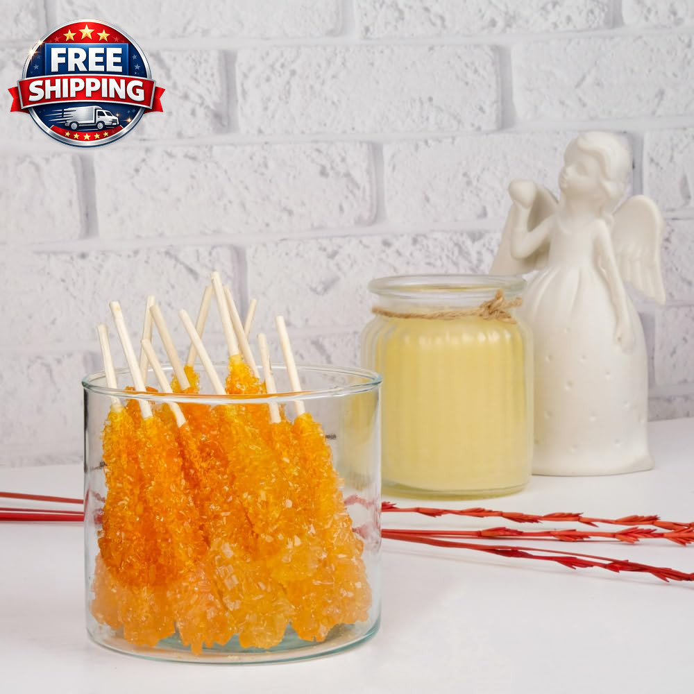 Saffron Rock Candy Sticks, 25 Pack, Pure Crystalline Elegance, Handcrafted Sweet