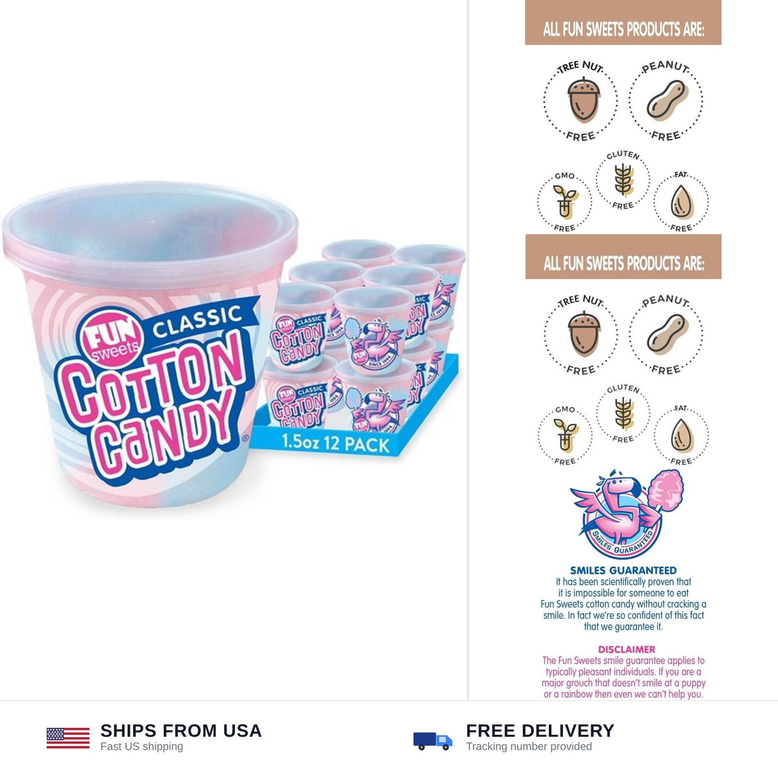 Fun Sweets Cotton Candy 12-Pack – Blue Raspberry and Cherry Swirl 1.5 oz Tub …