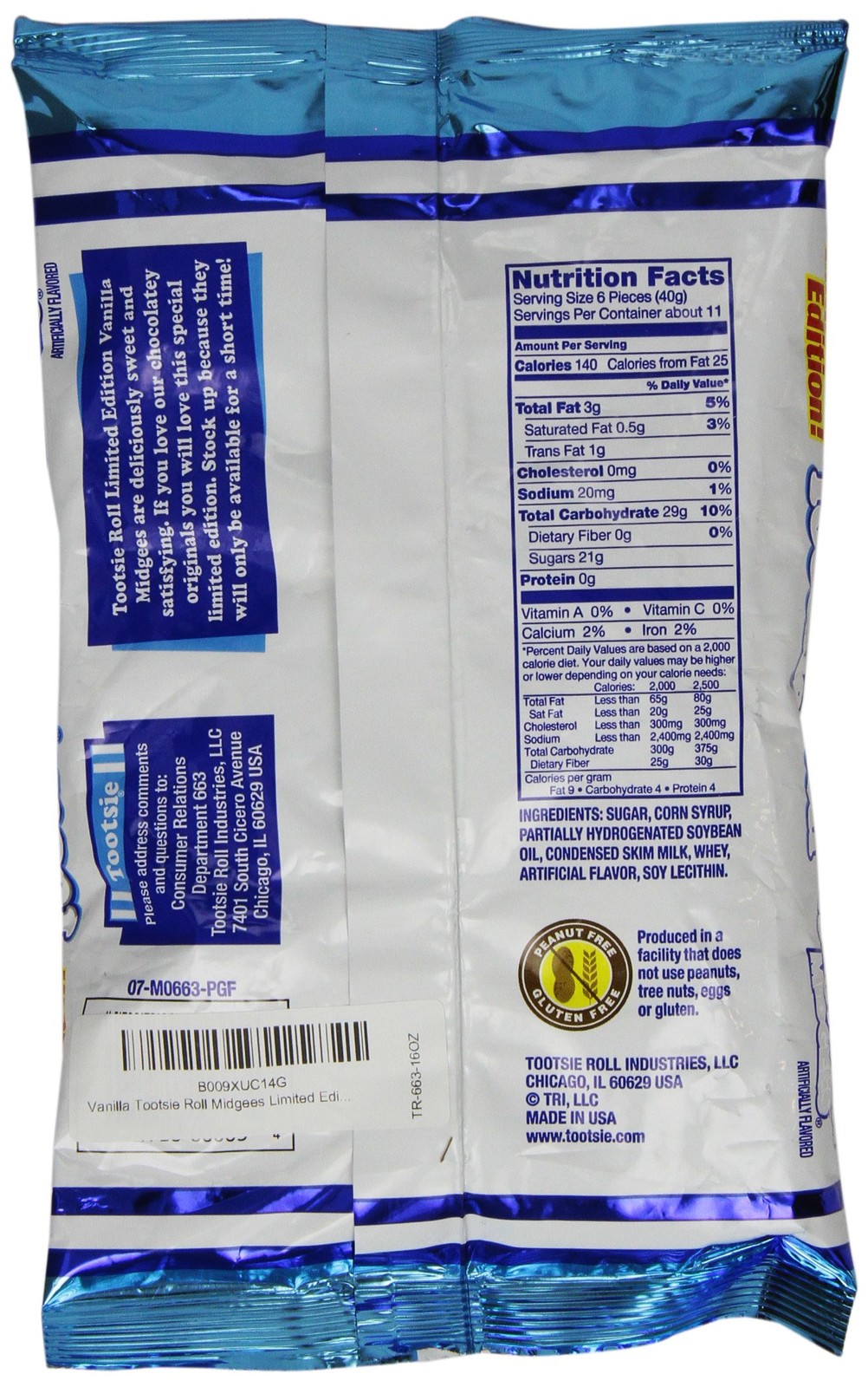 Vanilla Tootsie Roll Midgees Limited Edition 16 Oz 1 Pound (Pack of 2), White