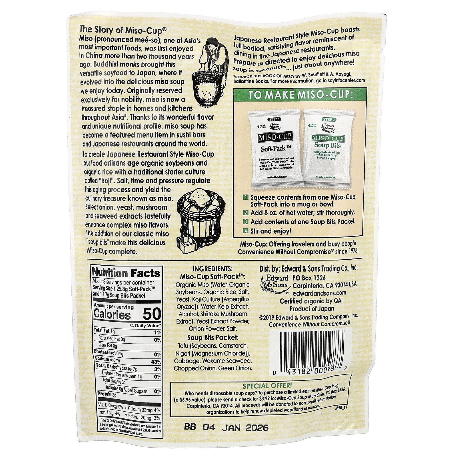 Miso-Cup, Japanese Restaurant Style, 3 Individual Servings, 2.9 oz (82 g)