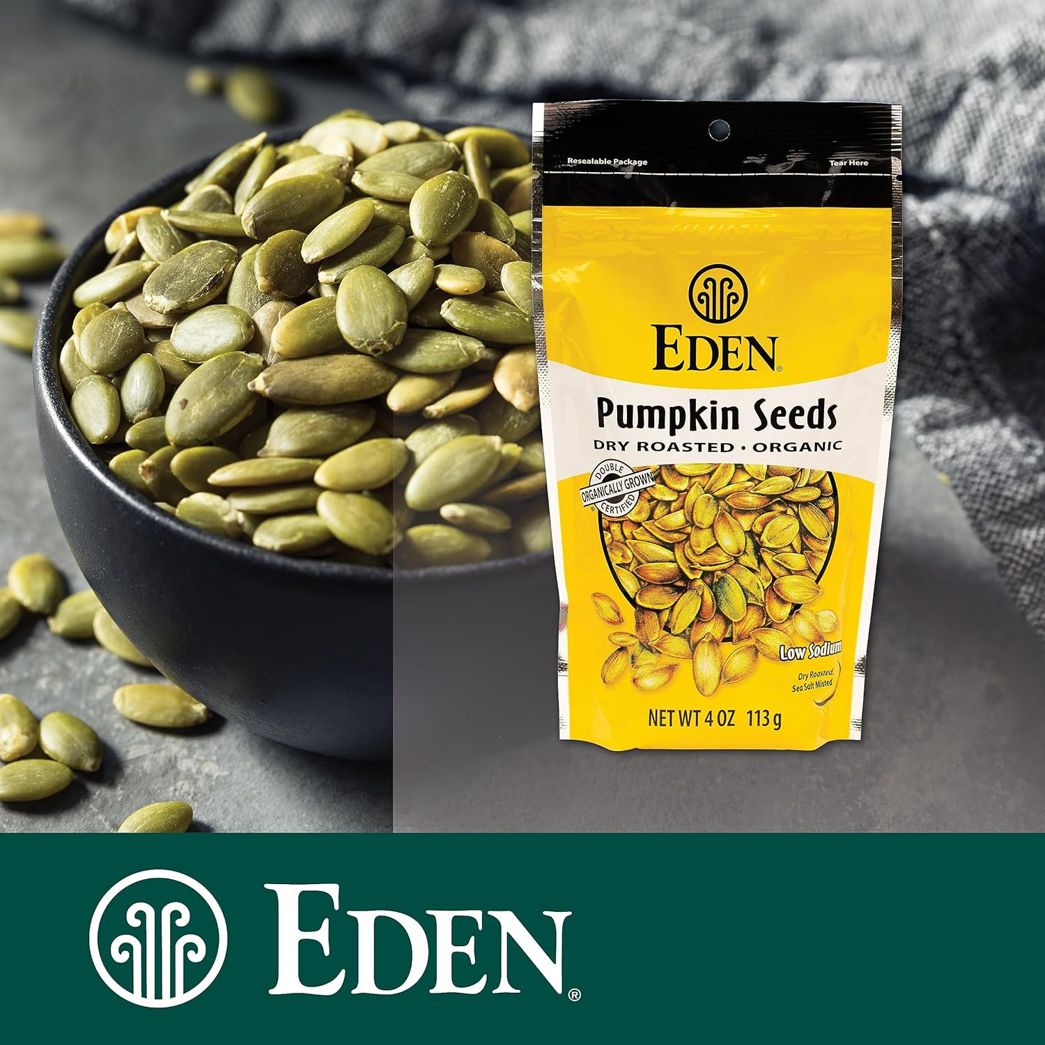 Organic Pumpkin Seeds, Shelled, Dry Roasted and Lightly Sea Salted, to Eat, 4 Oz