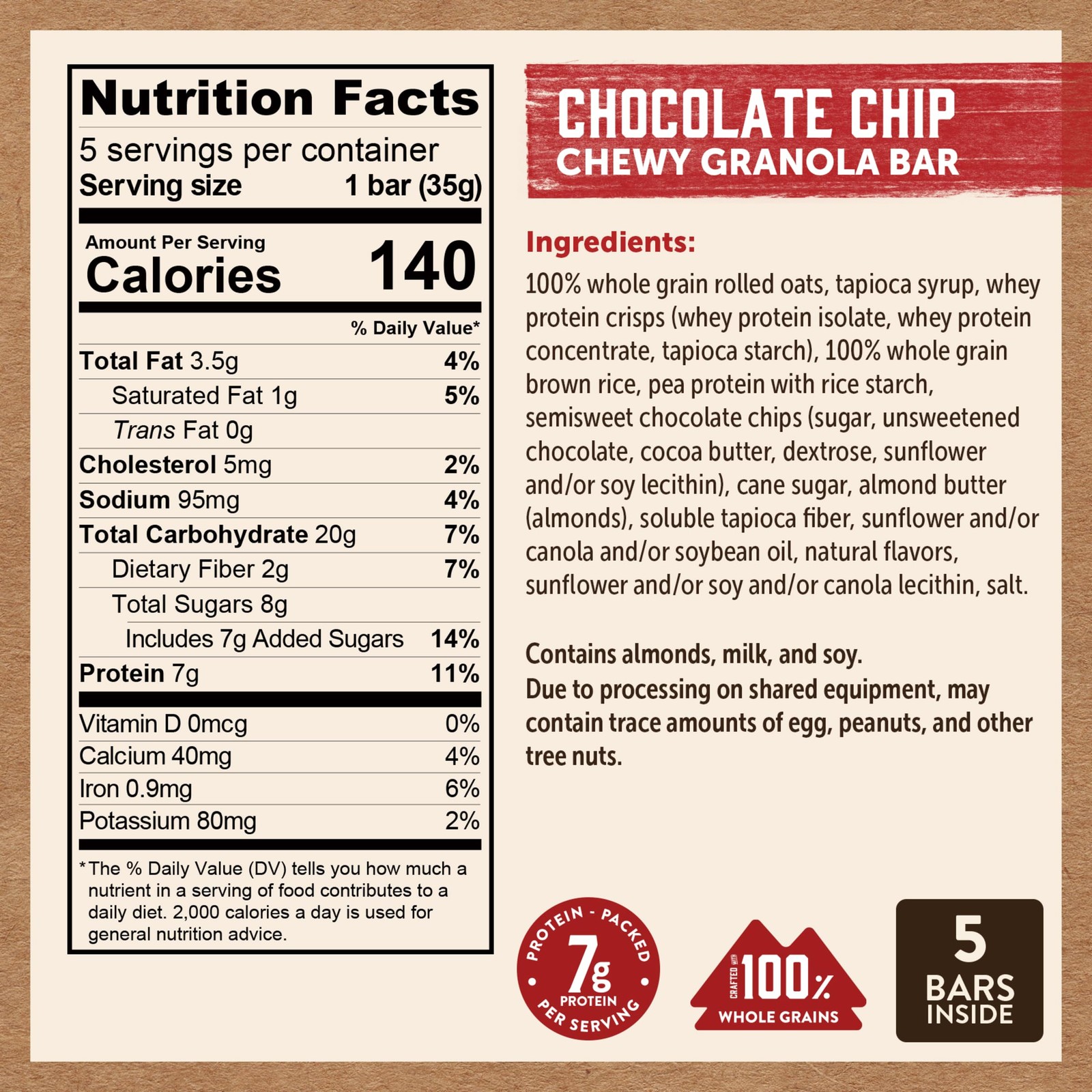 Chewy Granola Protein Bars Variety S’mores Chocolate Chip Whole Grain 20 Bars
