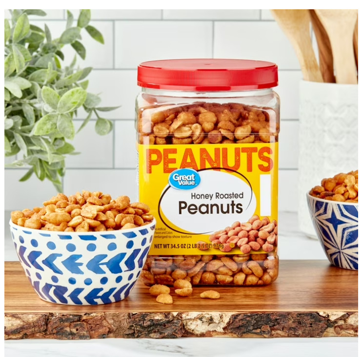 Great Value Honey Roasted Peanuts, 34.5 oz