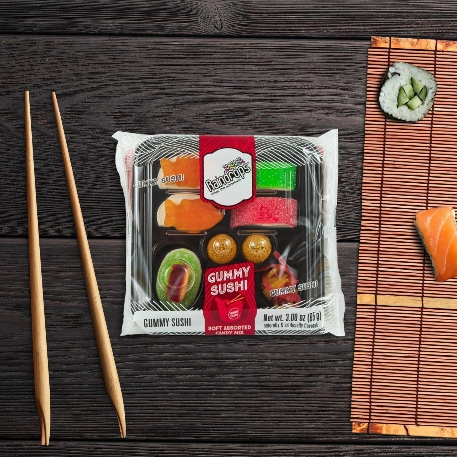 Raindrops Gummy Candy Sushi Mini Bento Box with 9 Pieces – 5 Kinds of Sushi…
