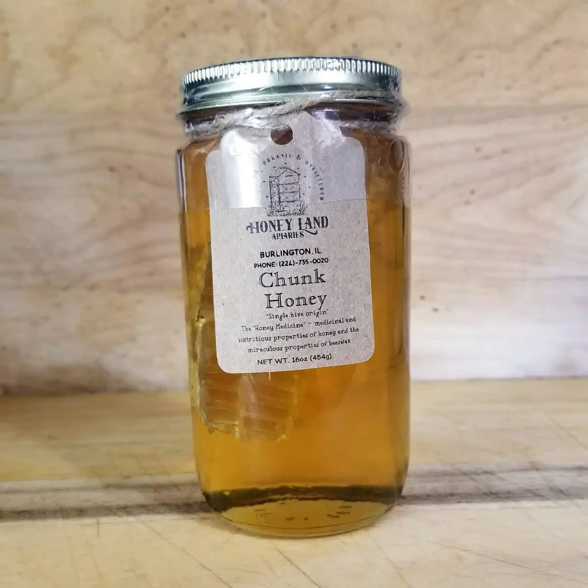 Raw Chunk Honey-1 lb (454g) – 100% Wildflower Local Organic Unfiltered GLASS JAR
