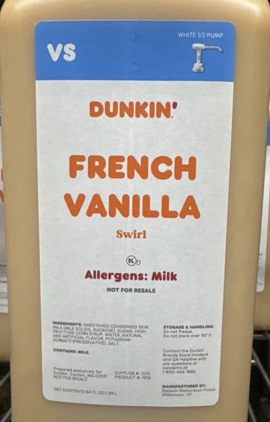 Dunkin Donuts French Vanilla Swirl 64 oz Jug with Pump New Sealed