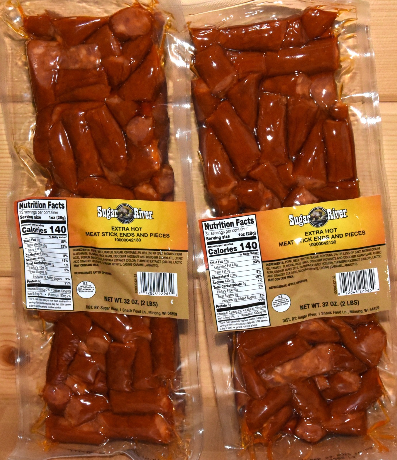 EXTRA HOT Meat Stick Ends/Pieces BULK 4 Pounds (2x 2 lbs) Sugar River Pork/Beef