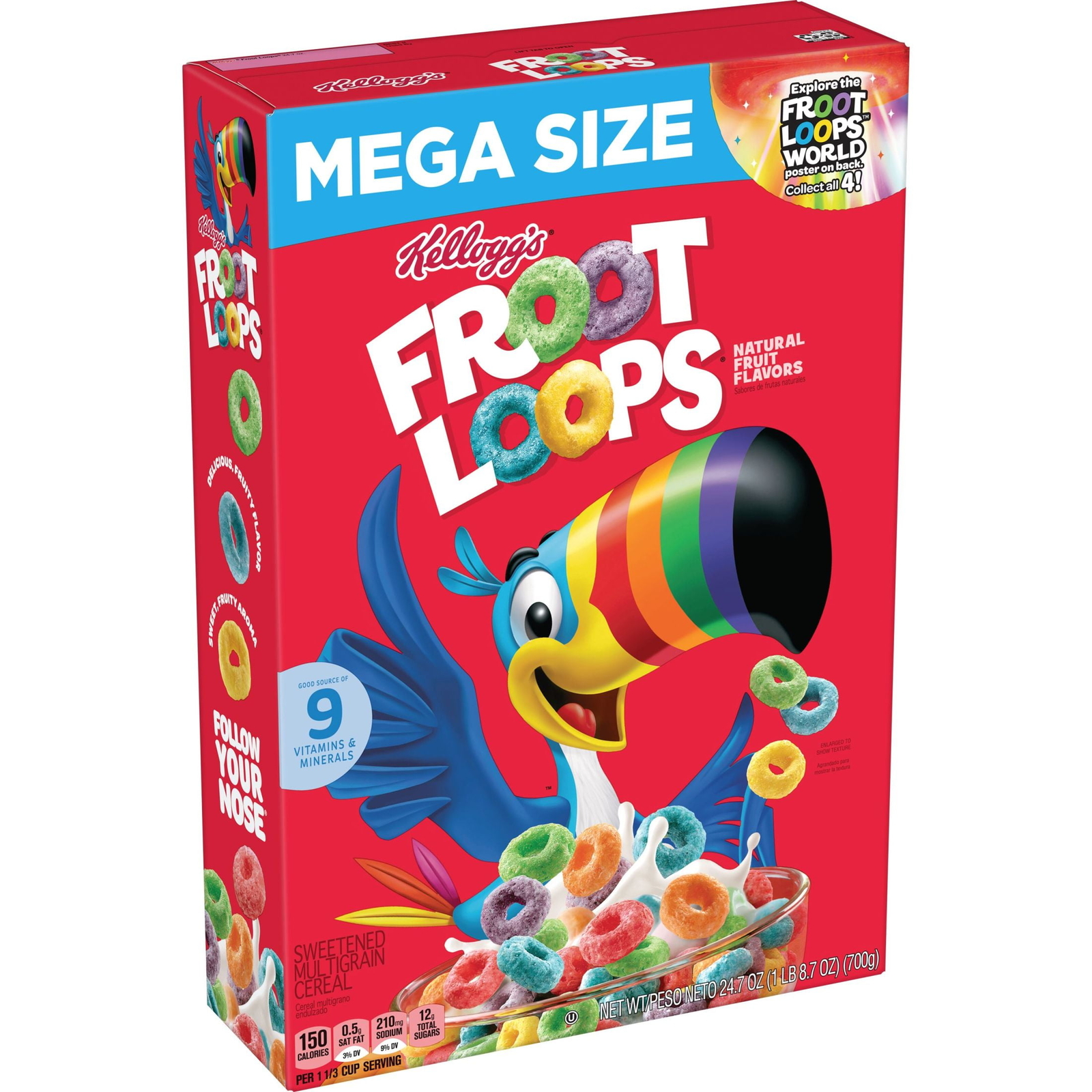 Kellogg’s Froot Loops Breakfast Cereal Kids Cereal, Mega Size 24.7oz Box (1 Box)