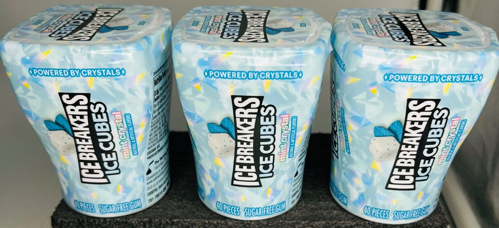 3 Ice Breakers Ice Cubes Mint Crystal Sugar Free Chewing Gum 3.24 oz BB Jan 2027