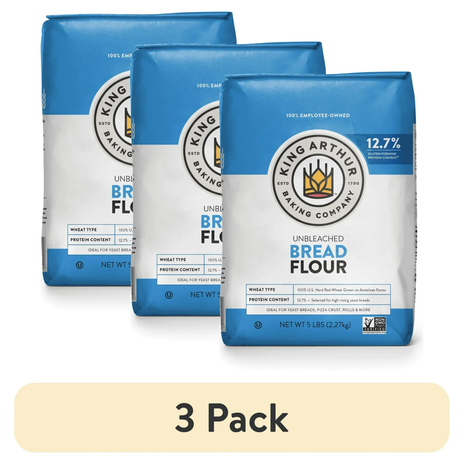 (Pack of 3) King Arthur, Unbleached Bread Flour, Non-GMO Project Verified,