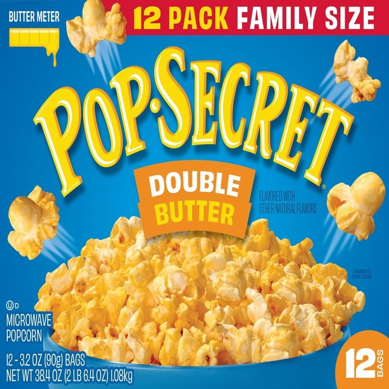 Pop Secret Double Butter Microwave Popcorn – 3.2 oz Sharing Bags, 12-Count