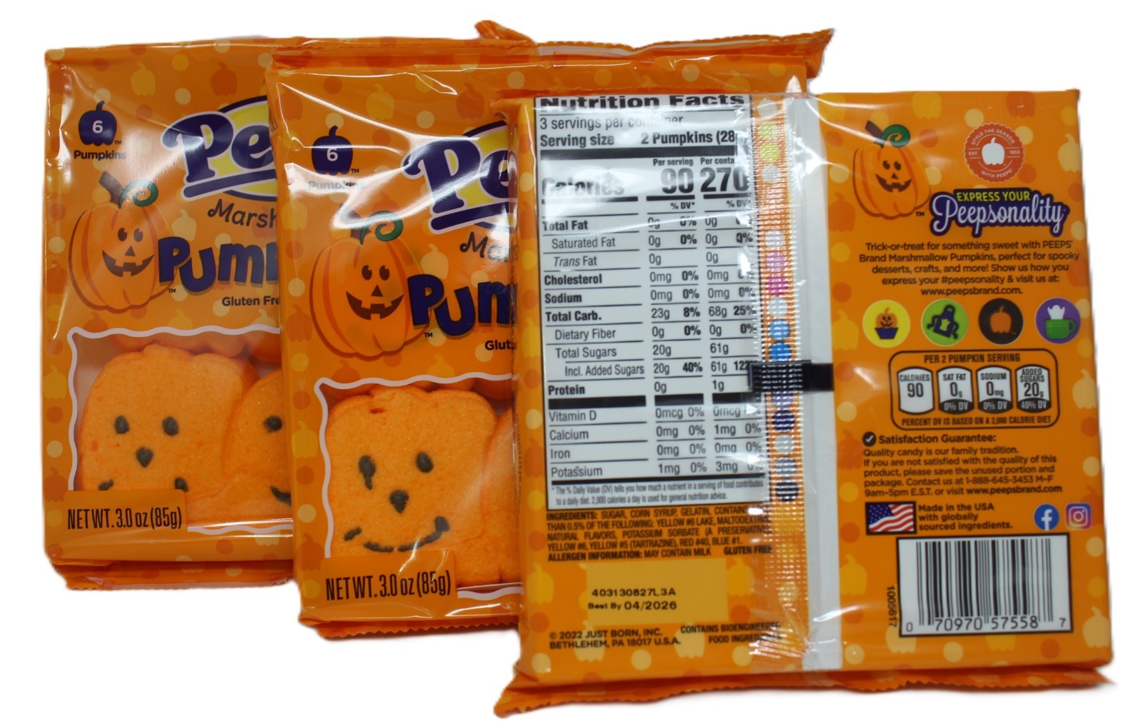 3 Pumpkins Peeps Marshmallows Candy Sealed Halloween Thanksgiving Jack o Lantern