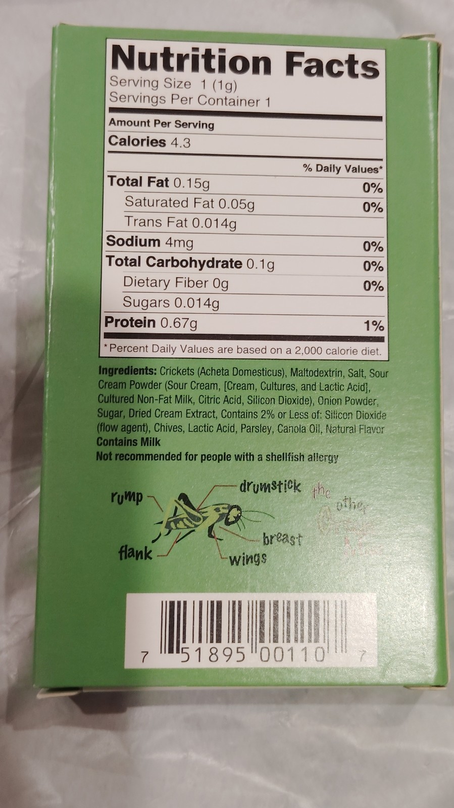 Crick-ettes Sour Cream & Onion Edible Insect Snack 1g Box Contains Milk Pantry