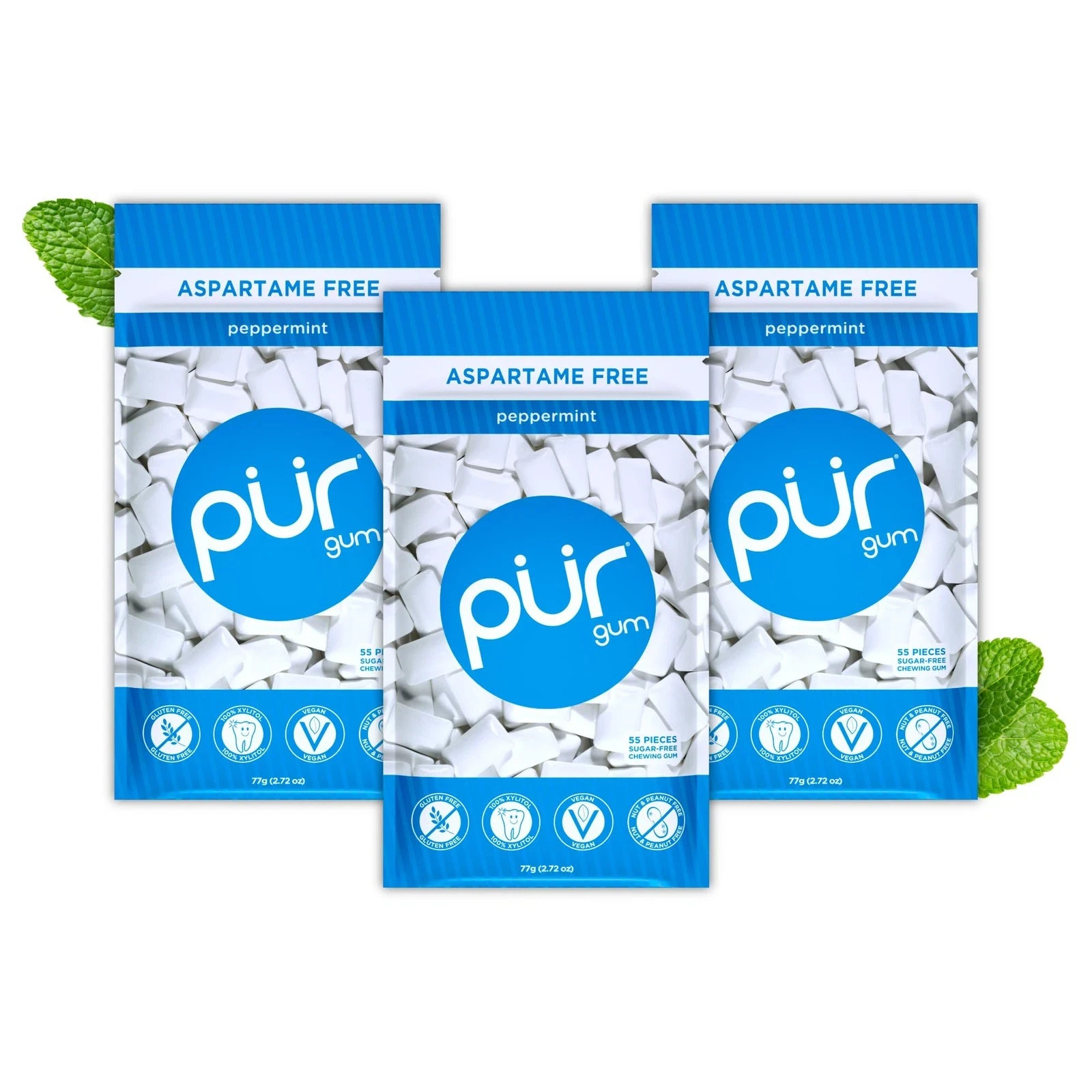 Pur Gum | Aspartame Free Chewing Gum | 100% Xylitol | Natural Peppermi