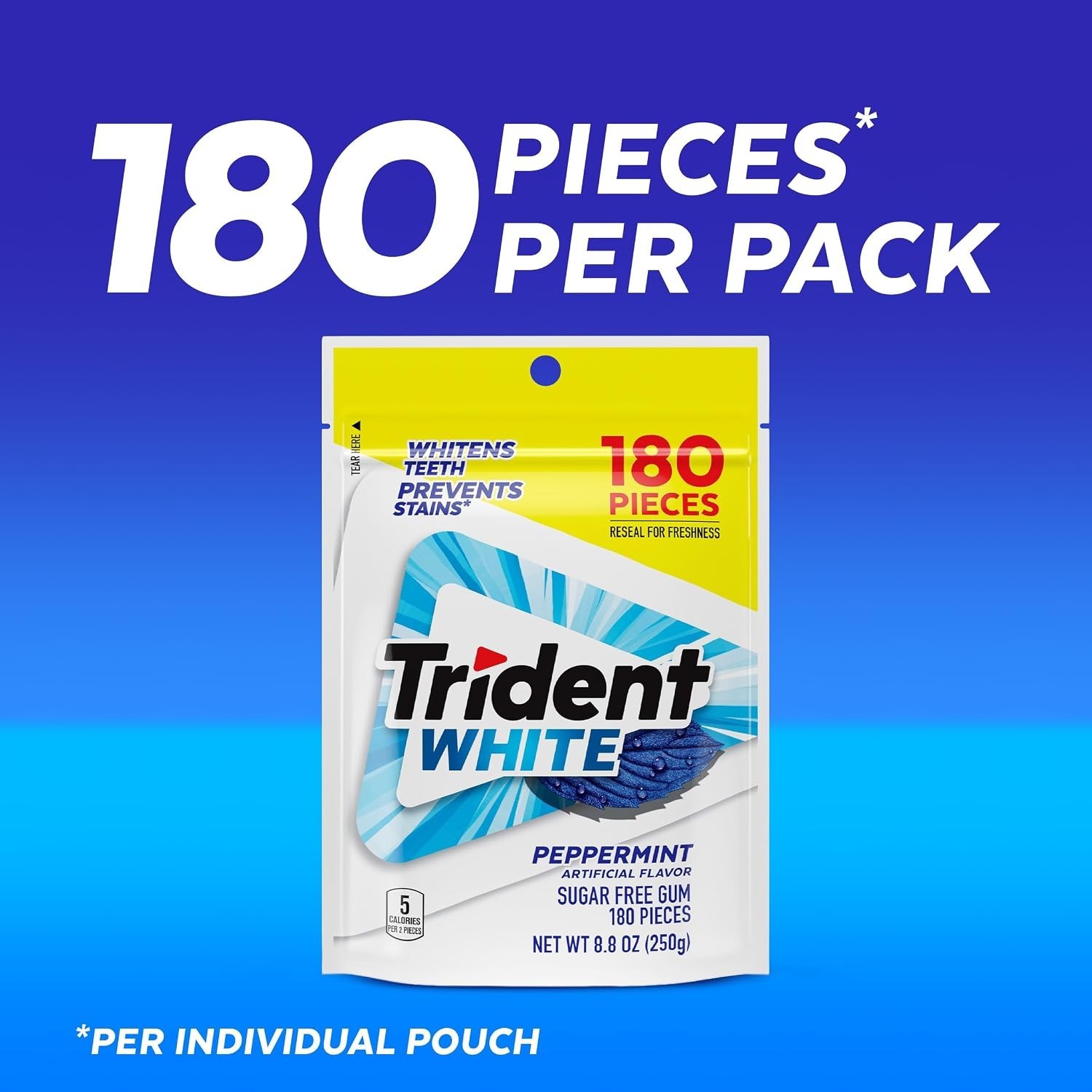 Trident White Sugar-Free Chewing Gum with Xylitol, Peppermint, 180 Piece Bulk Re
