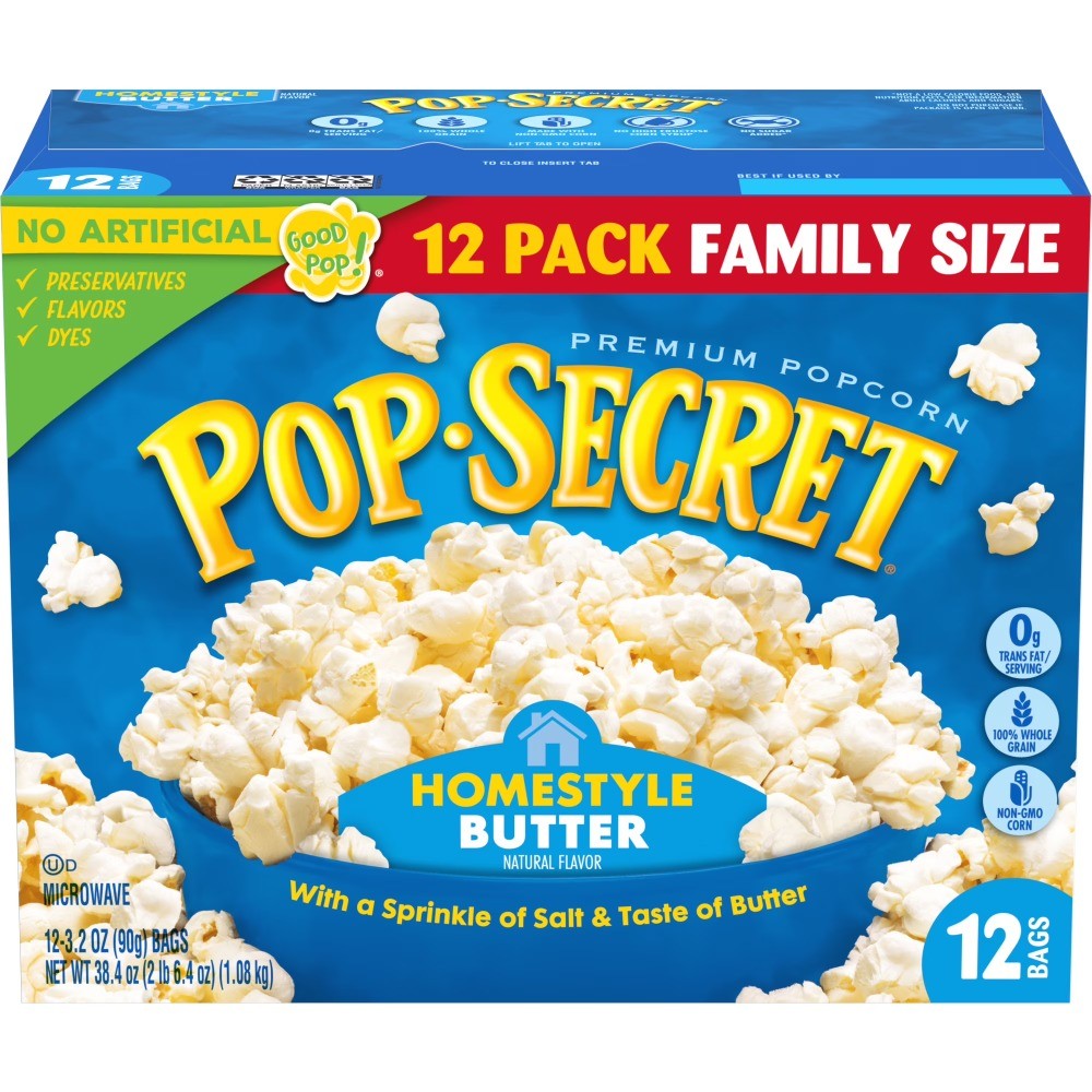 Microwave corn, Homestyle Butter Flavor, 3.2 oz Sharing Bags, 12 Ct