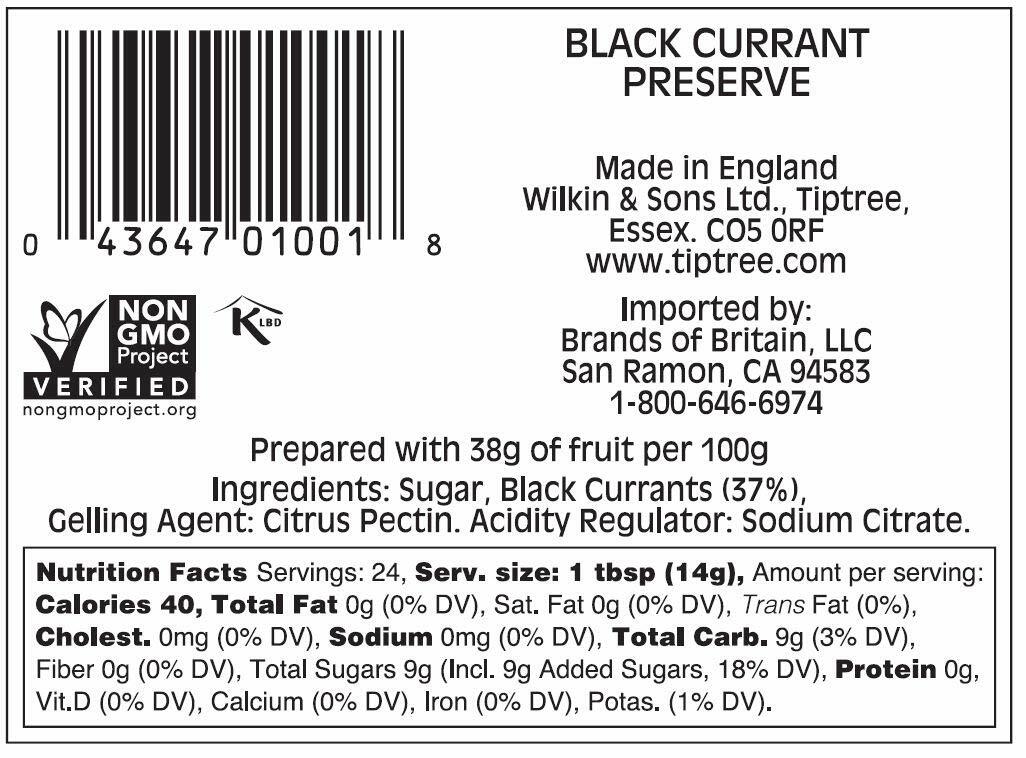 Wilkin & Sons Tiptree Black Currant Preserve, 12 Ounce Jar – Made in England