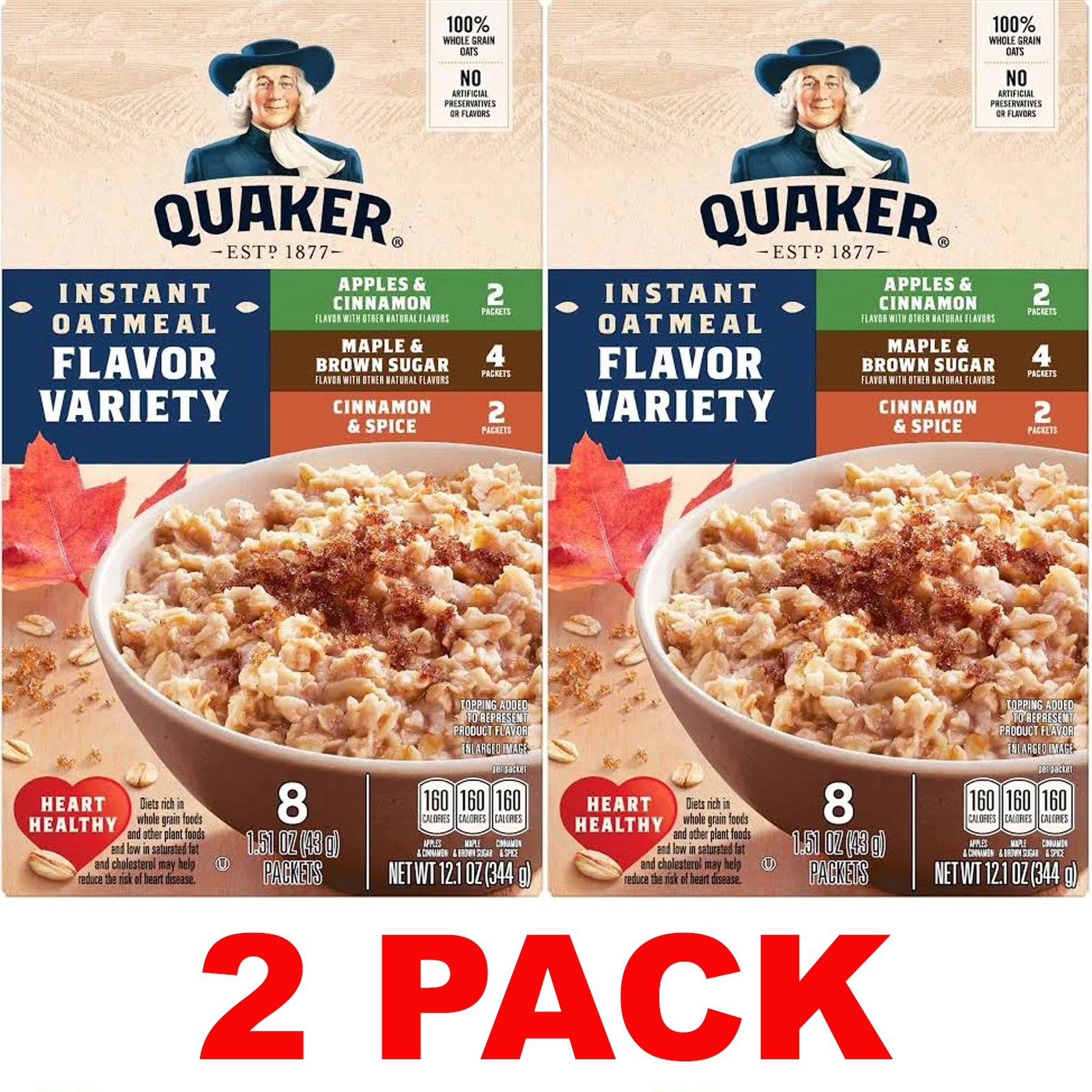 QUAKER Flavor Variety Instant Oatmeal Whole Grain Oats – 12.1 oz Box – 2 PACK