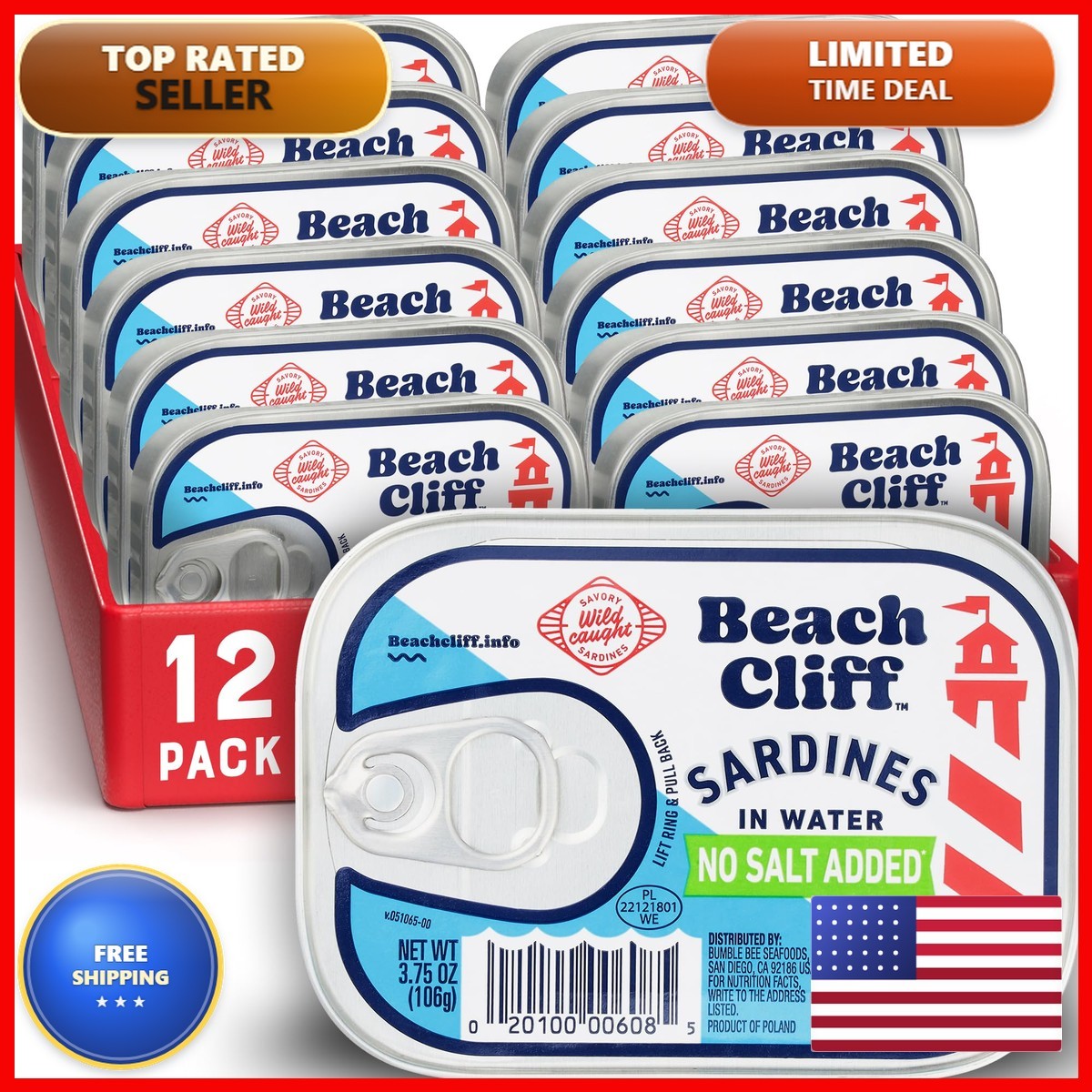 Beach Cliff Wild Caught Canned Sardines In Water No Salt Added 3.75 Ounce Pack