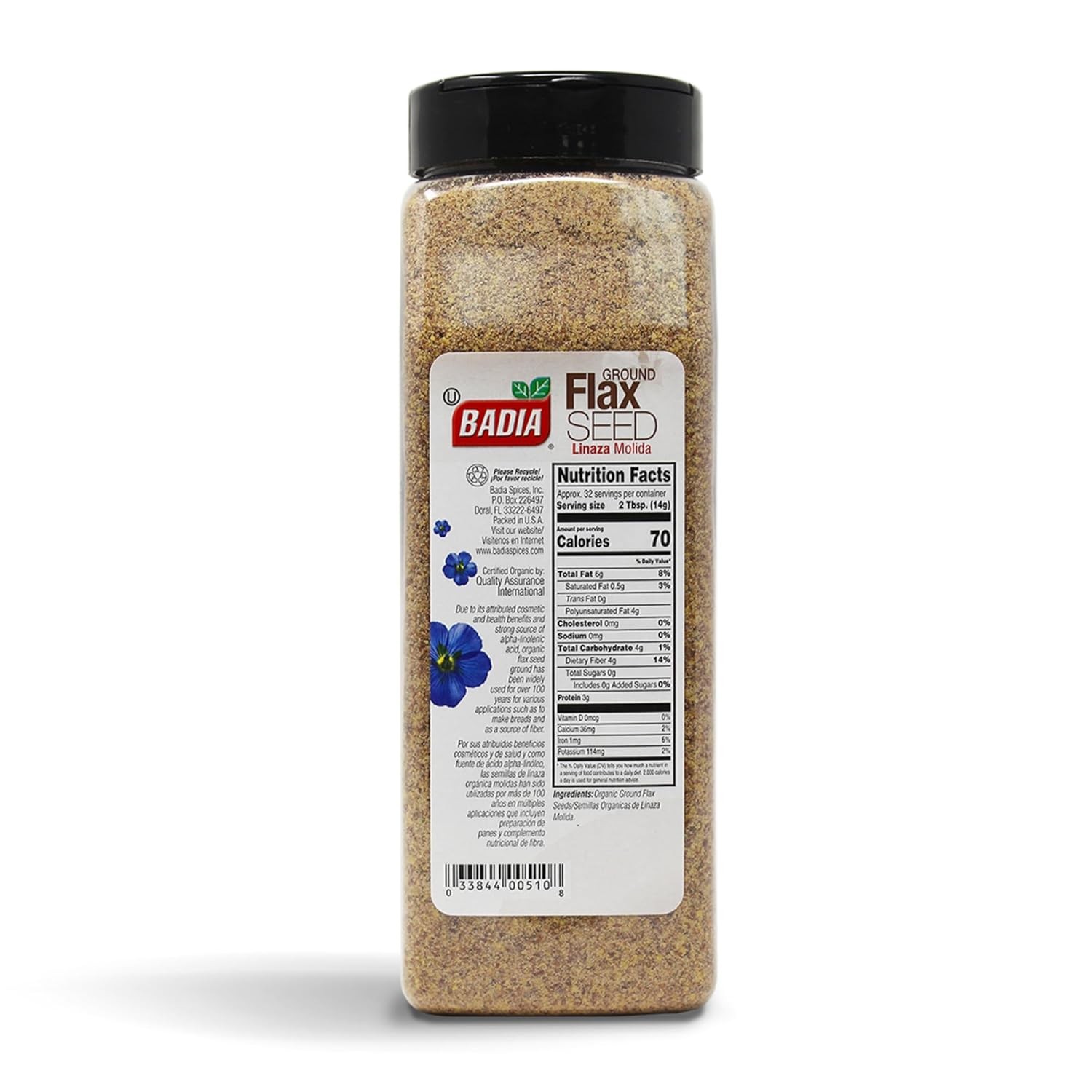 Badia Organic Ground Flax Seed, 16 oz – Superfood High in Fiber & Omega-3