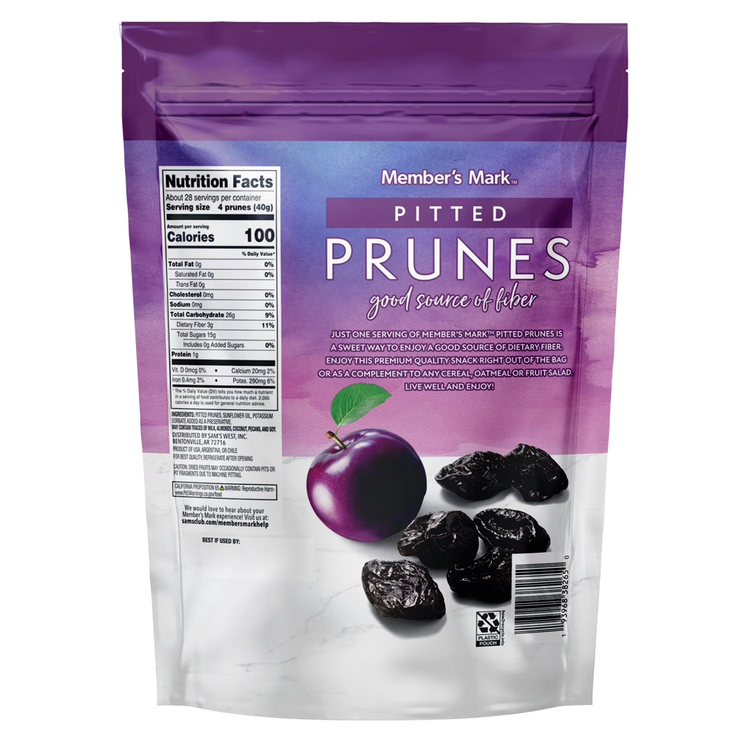 Member’s Mark Dried Pitted Prunes 40 oz Resealable Bag Natural Snack