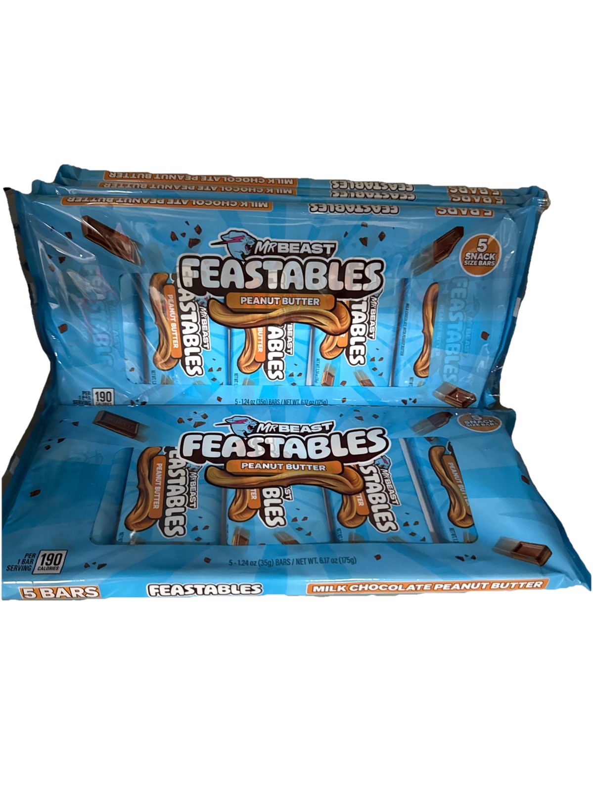 25 Bars Mr Beast Feastables World’s Best Chocolate Peanut Butter 1.24 oz
