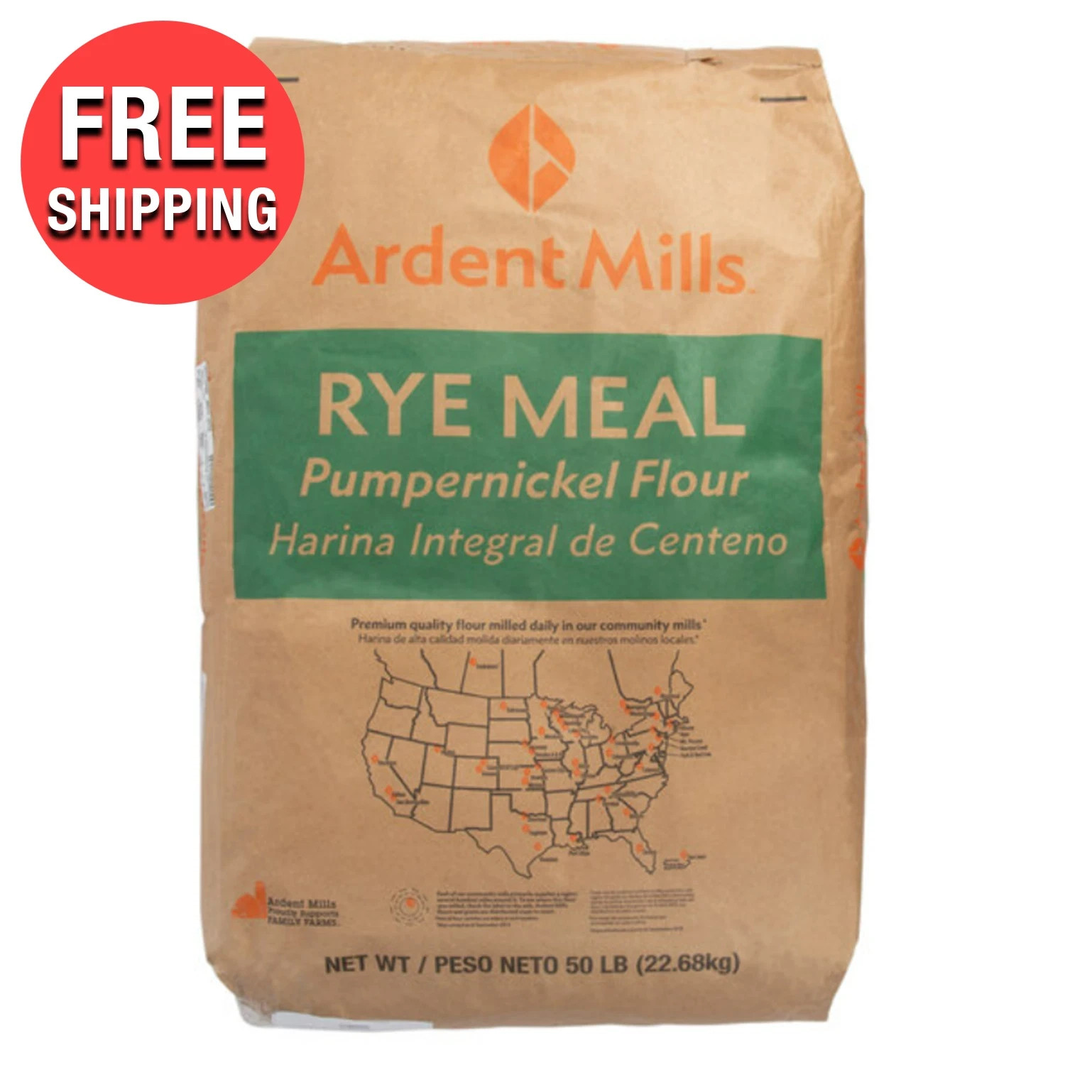 50 lb. Non-GMO Baking Medium Rye Meal Pumpernickel Bread Flour Bakery Supply USA