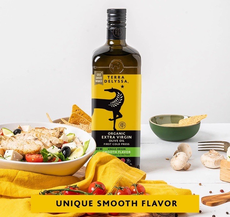 New Terra Delyssa Organic Extra Virgin Olive Oil – 34 fl. oz. Dark Amber Glass