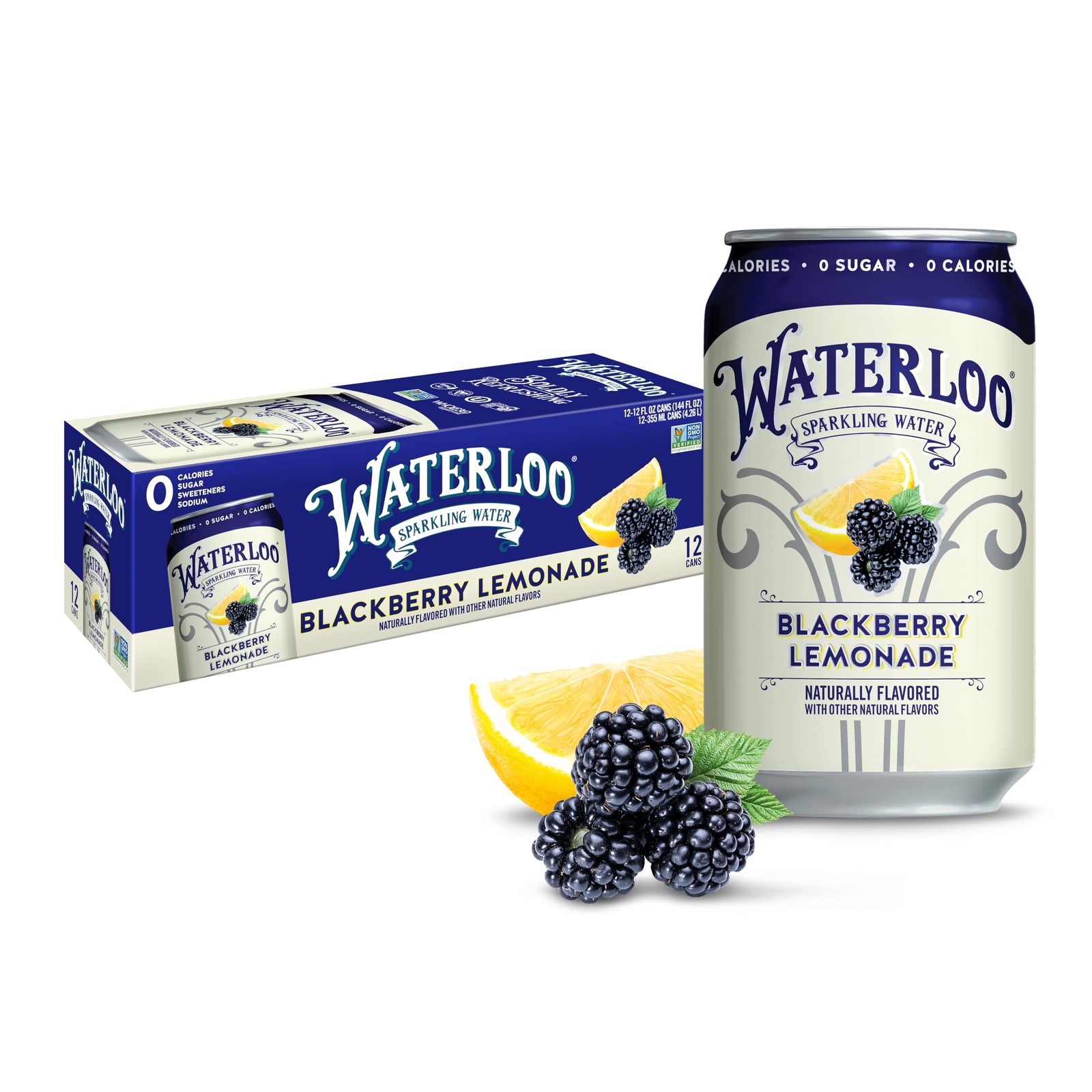 Waterloo Sparkling Water, 12 Fl Oz (Pack of 12), Blackberry Lemonade