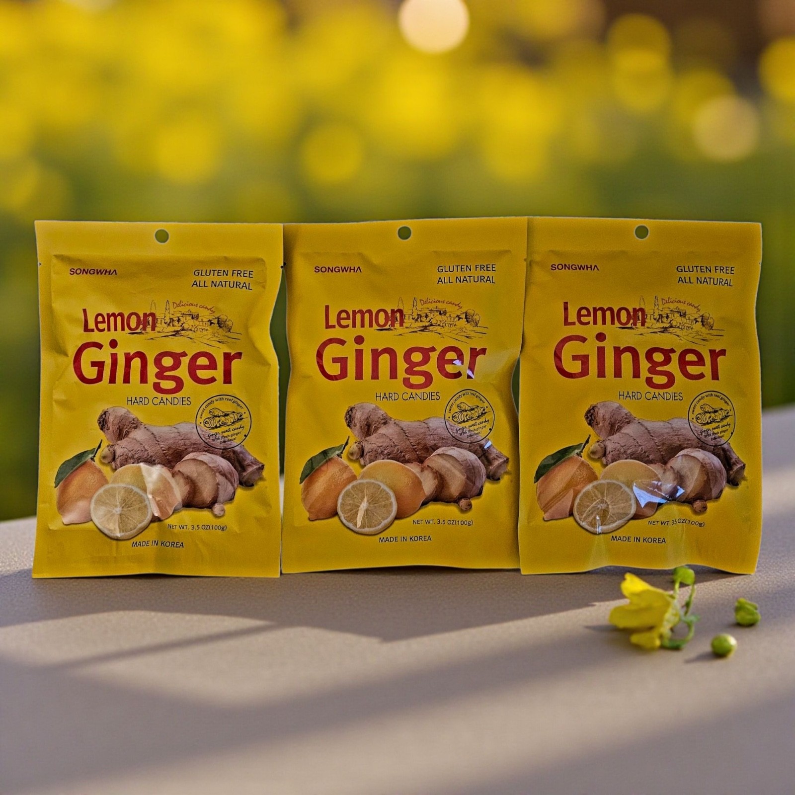 Songwha Lemon Ginger Hard Candies, 3.5 oz, All Natural & Gluten Free – Pack of 3