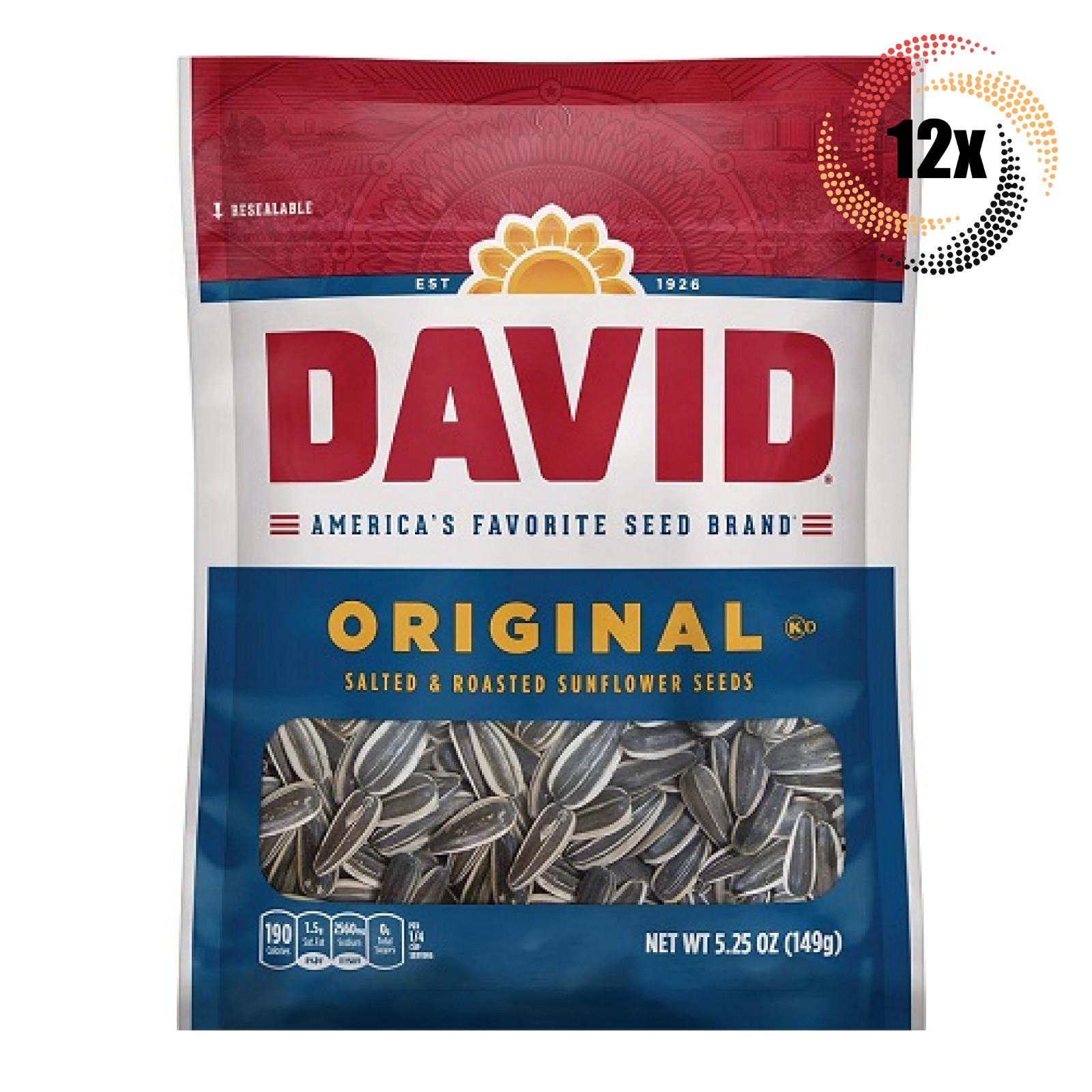 12x Bags David Original Flavor Sunflower Seed Bags | 5.25oz | Salted & Roasted