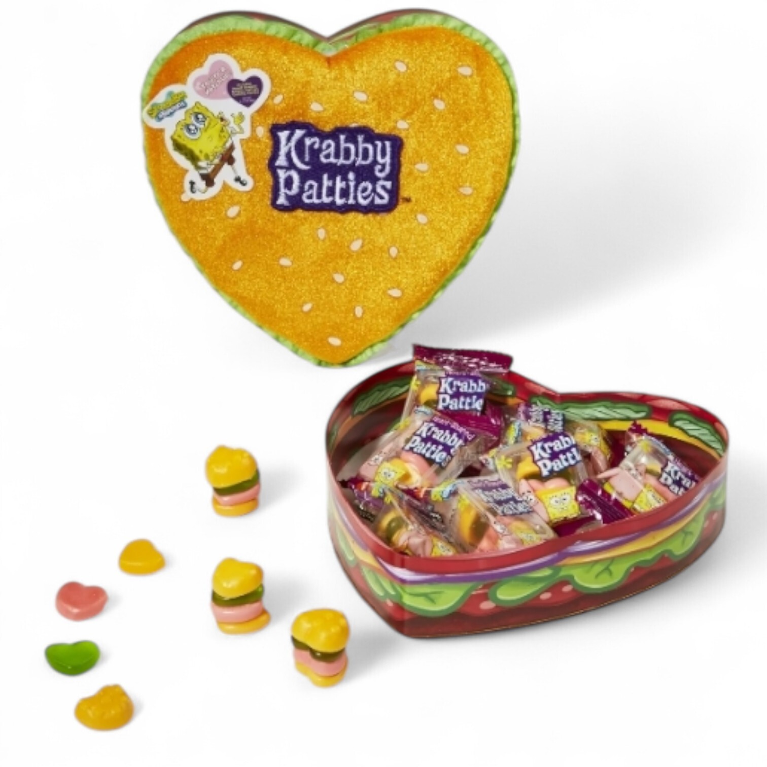 Krabby Patties EASTER PLUSH SpongeBob Heart Box With Gummies