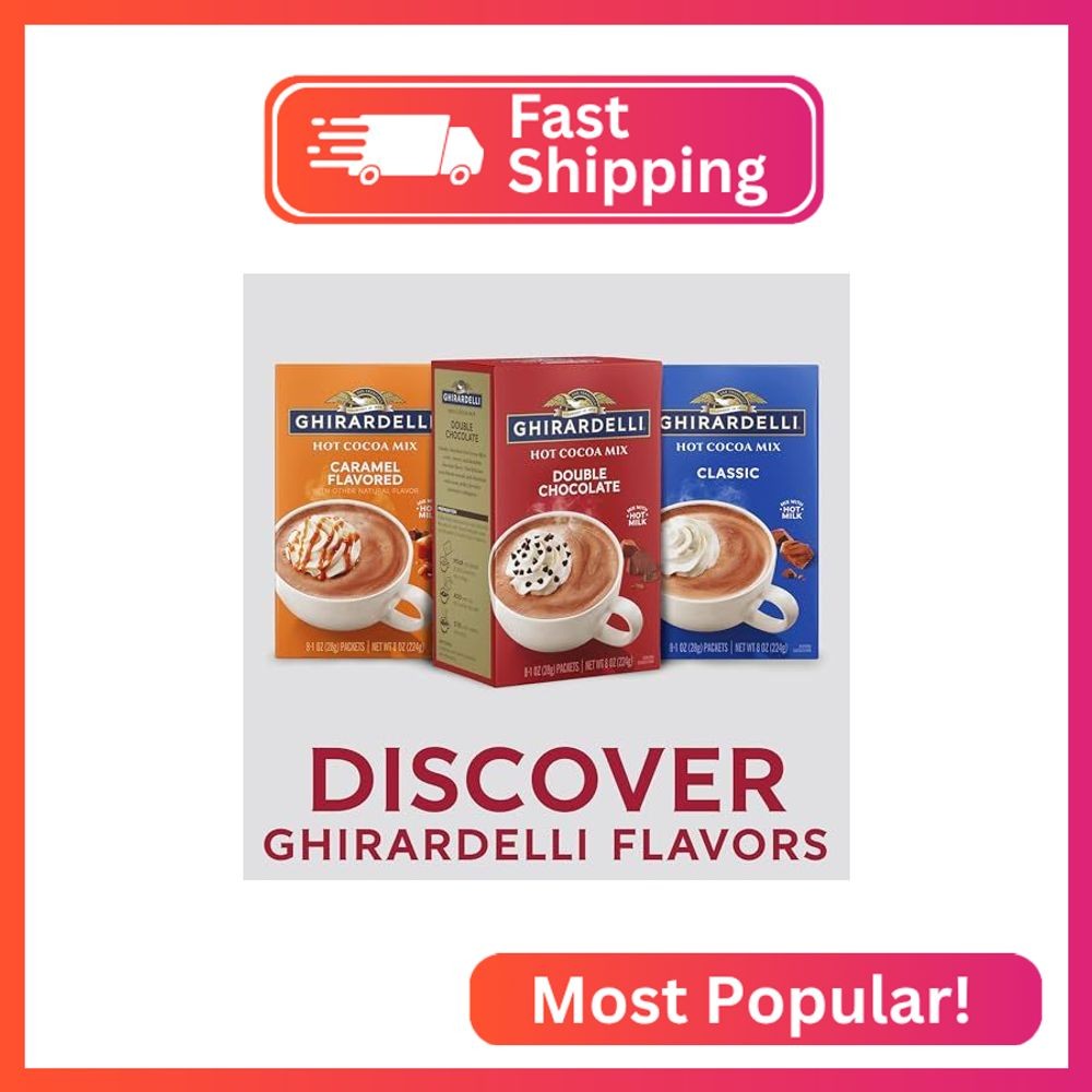 GHIRARDELLI Double Chocolate Hot Cocoa Mix, 8 Single-Serve Packets Rich and Deca