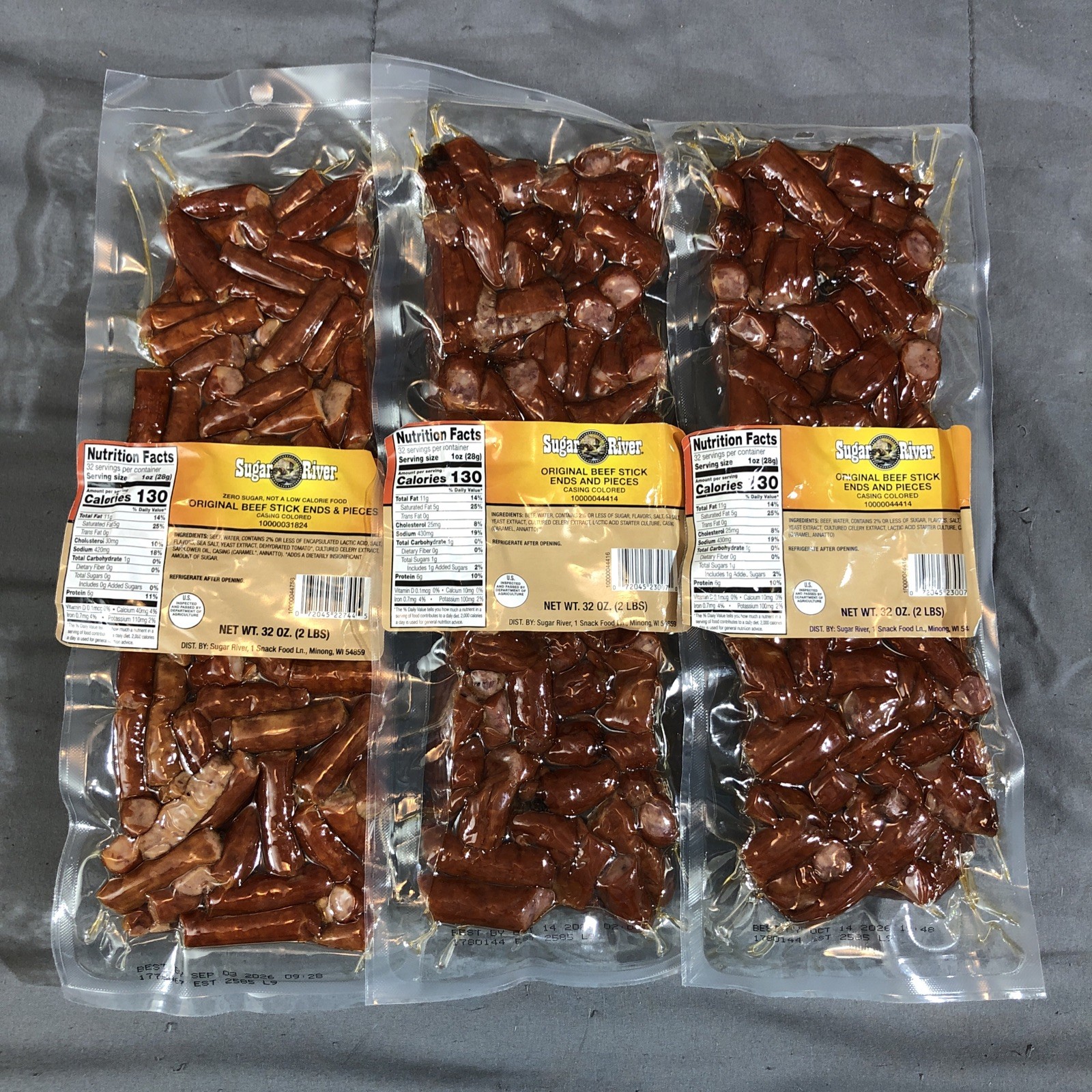 3 x 2lb SUGAR RIVER Original Beef Stick Ends & Pieces Gluten Free NEW PRODUCT