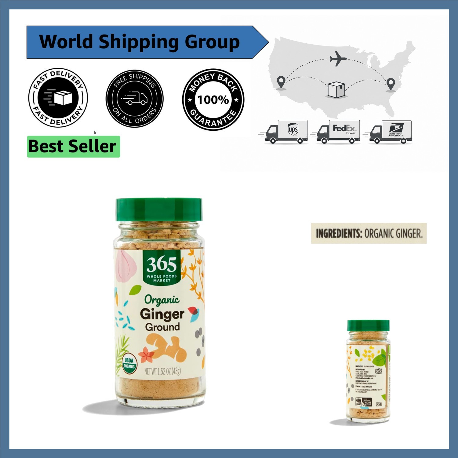 365 Everyday Value Organic Ginger, 1.52 oz – Kosher Spice for Culinary Delights