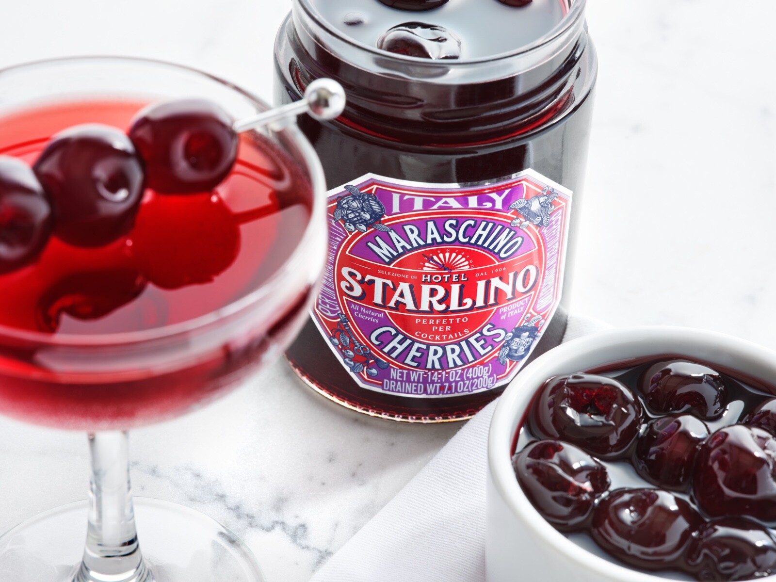 Hotel Starlino Maraschino Italian Cherries – 2 Pack | NET WT 14.1 OZ (400g)