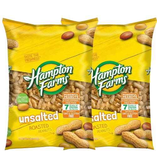 Hampton Farms Unsalted In-Shell Peanuts 5 lbs (2 Pack) | Fresh Bulk Snack