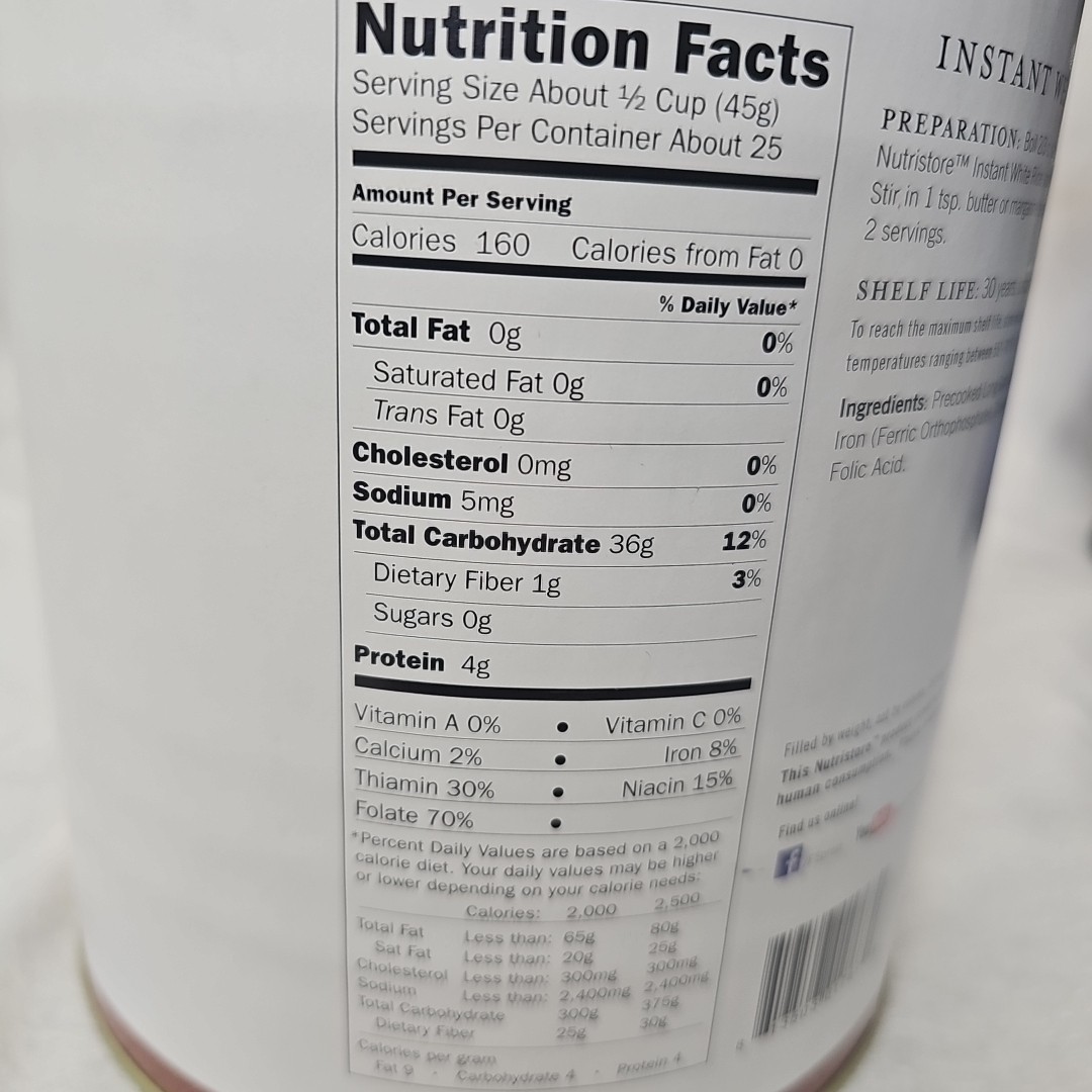 NutriStore Instant White Rice 2.48 lbs Shelf Life 30 Years (Mfg Date 9/29/2015)