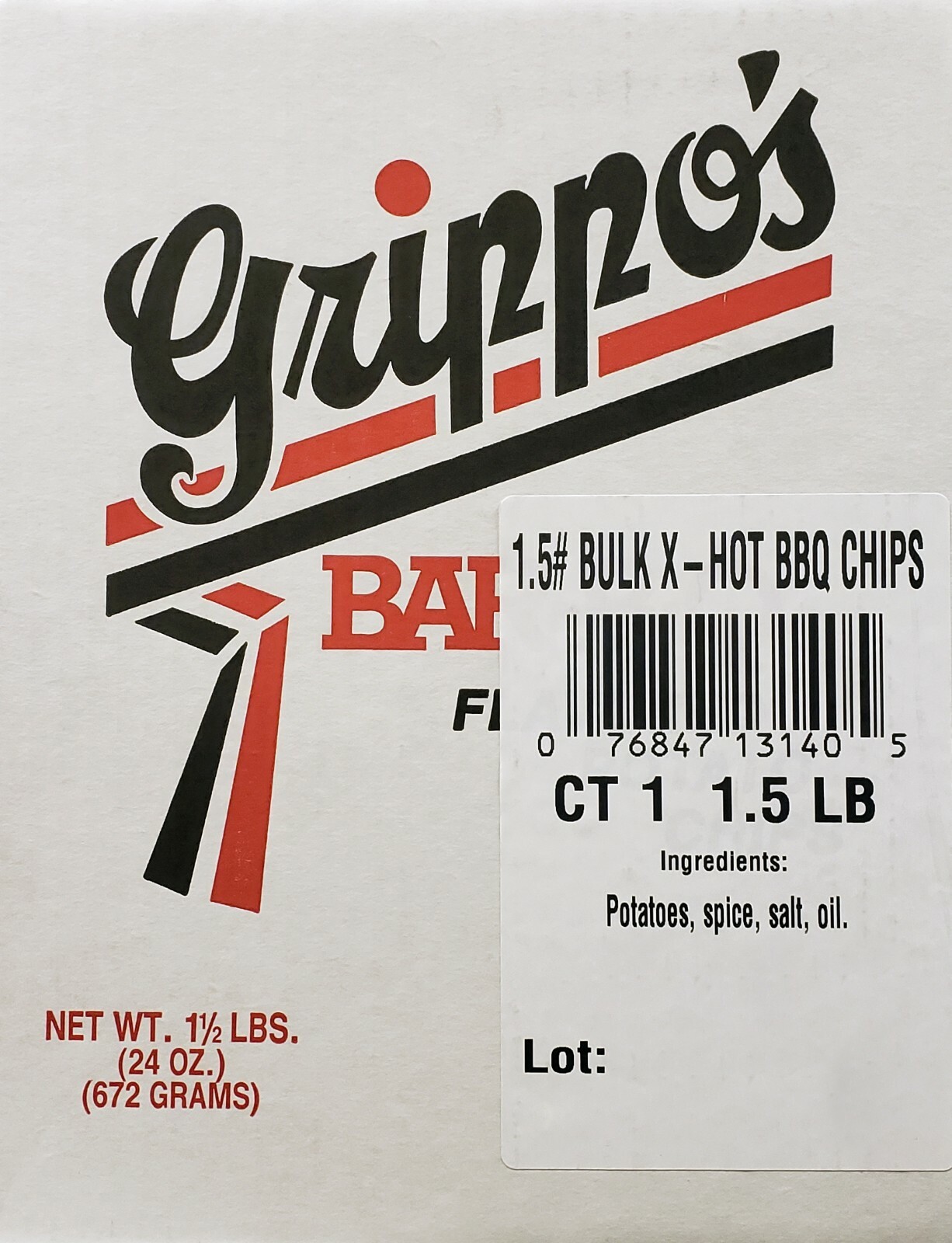Grippo’s X Hot BBQ Potato Chips 1.5 Lb Box – Free Shipping!
